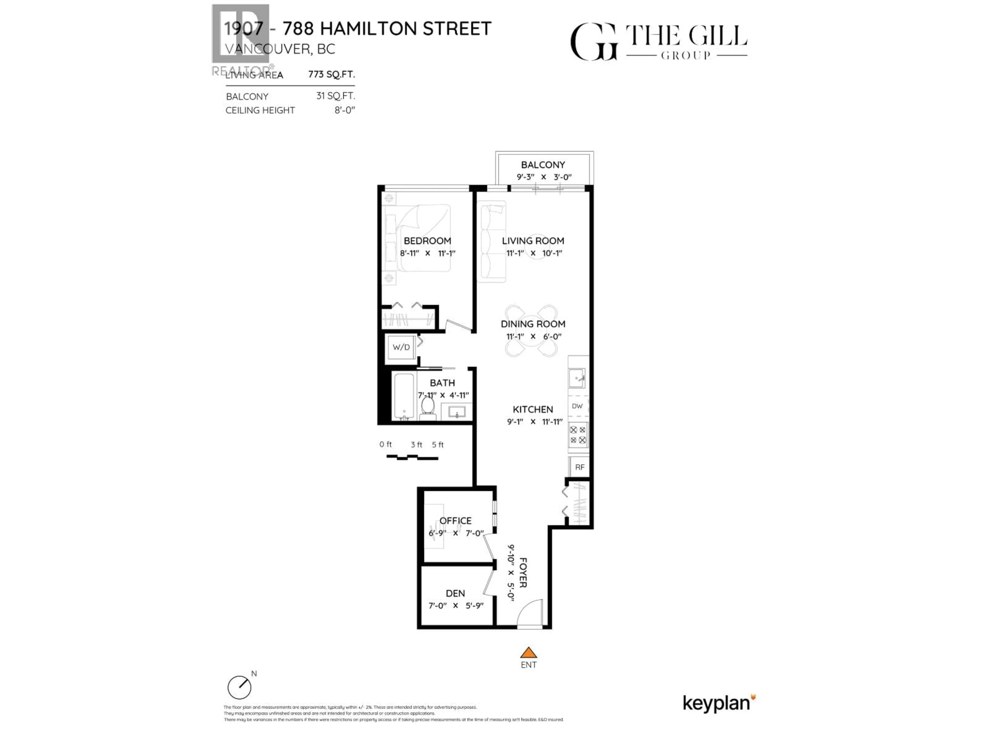 Floor plan for 1907 - 788 HAMILTON STREET, Vancouver British Columbia V6B0E9