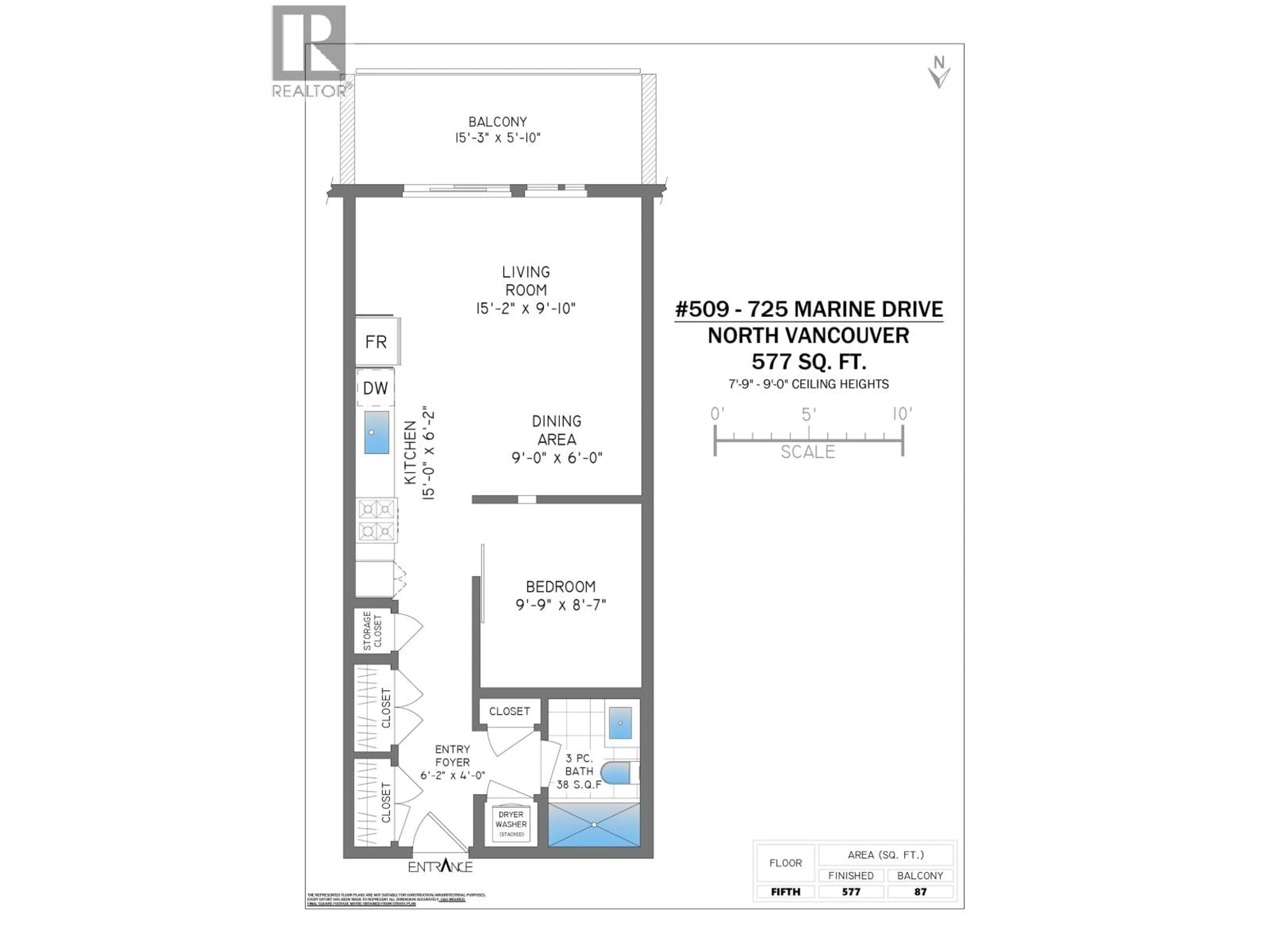 Floor plan for 509 - 725 MARINE DRIVE, North Vancouver British Columbia V7M0G2
