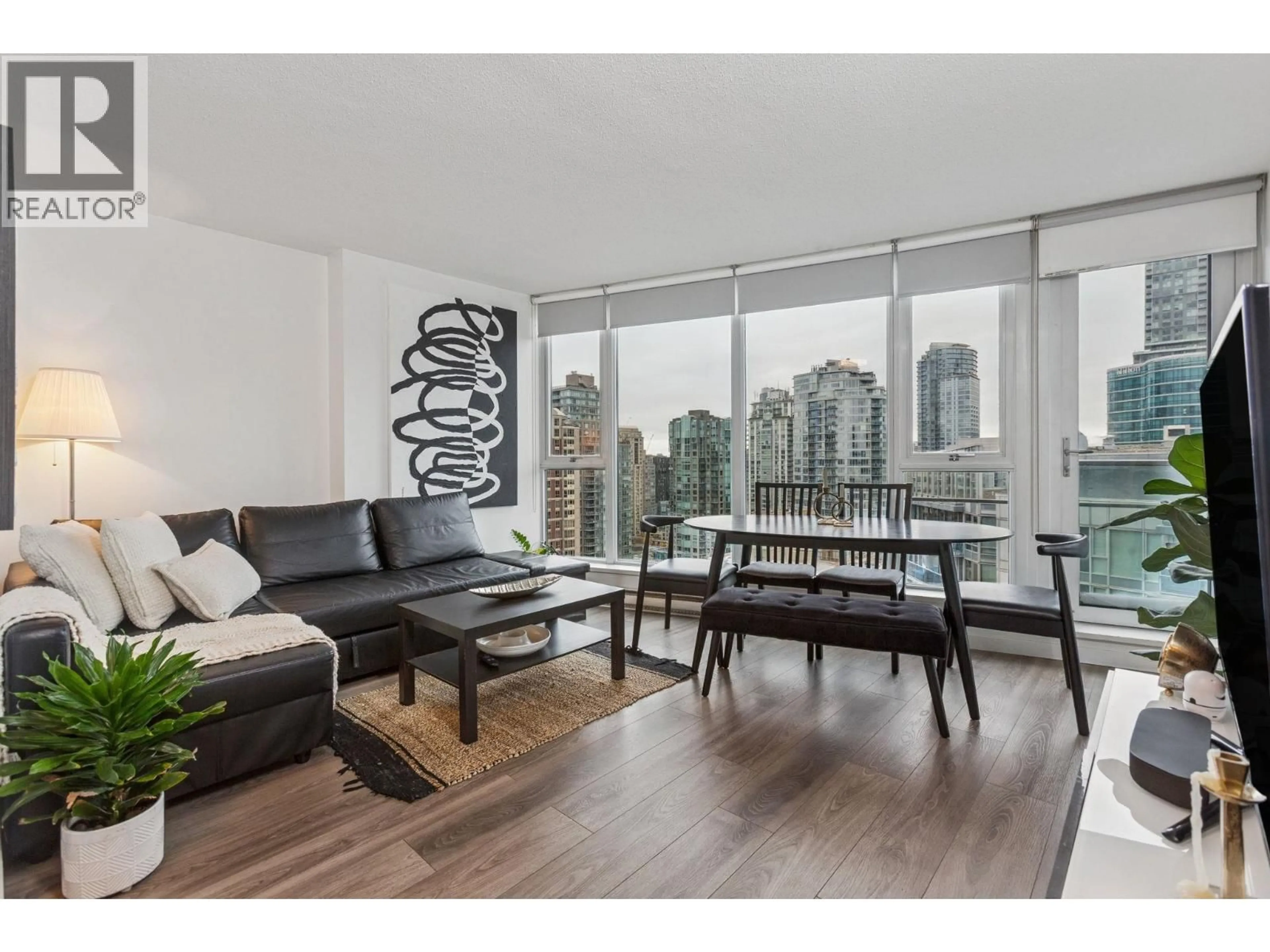Living room with furniture, wood/laminate floor for 2810 - 233 ROBSON STREET, Vancouver British Columbia V6B2M1