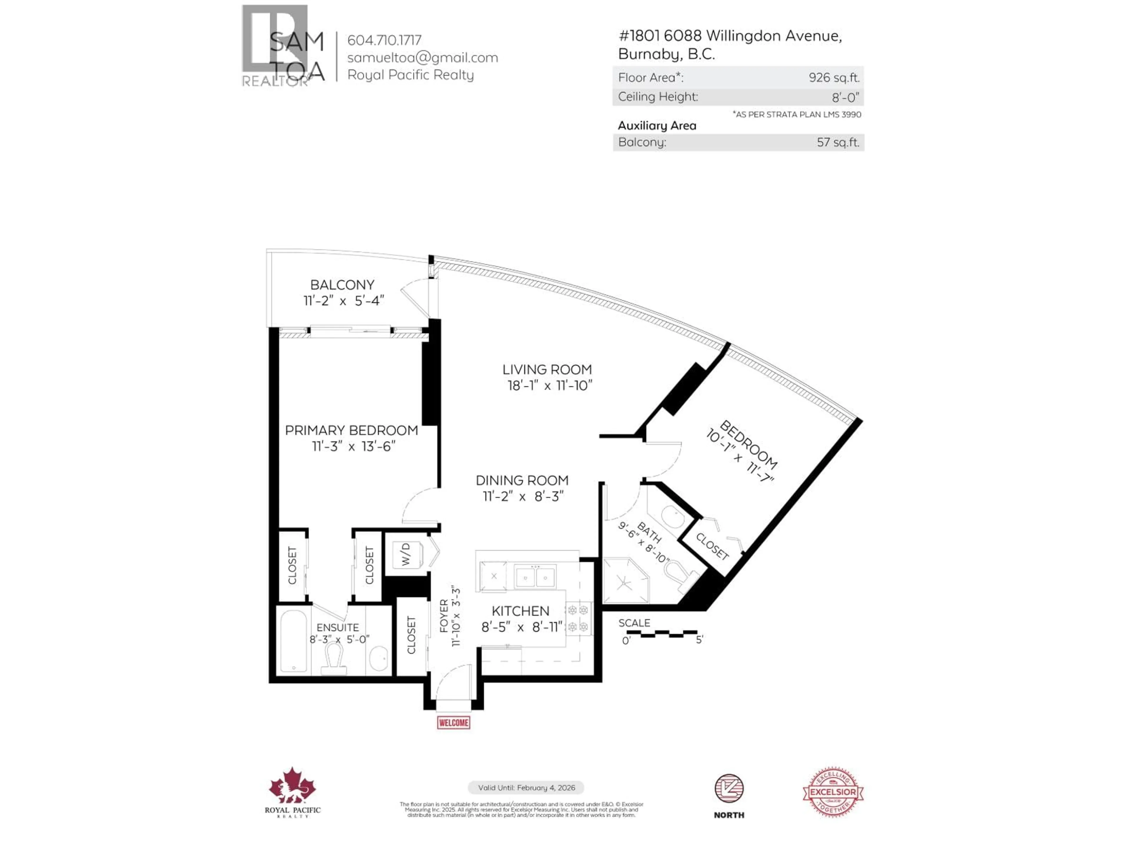 Floor plan for 1801 - 6088 WILLINGDON AVENUE, Burnaby British Columbia V5H4V2