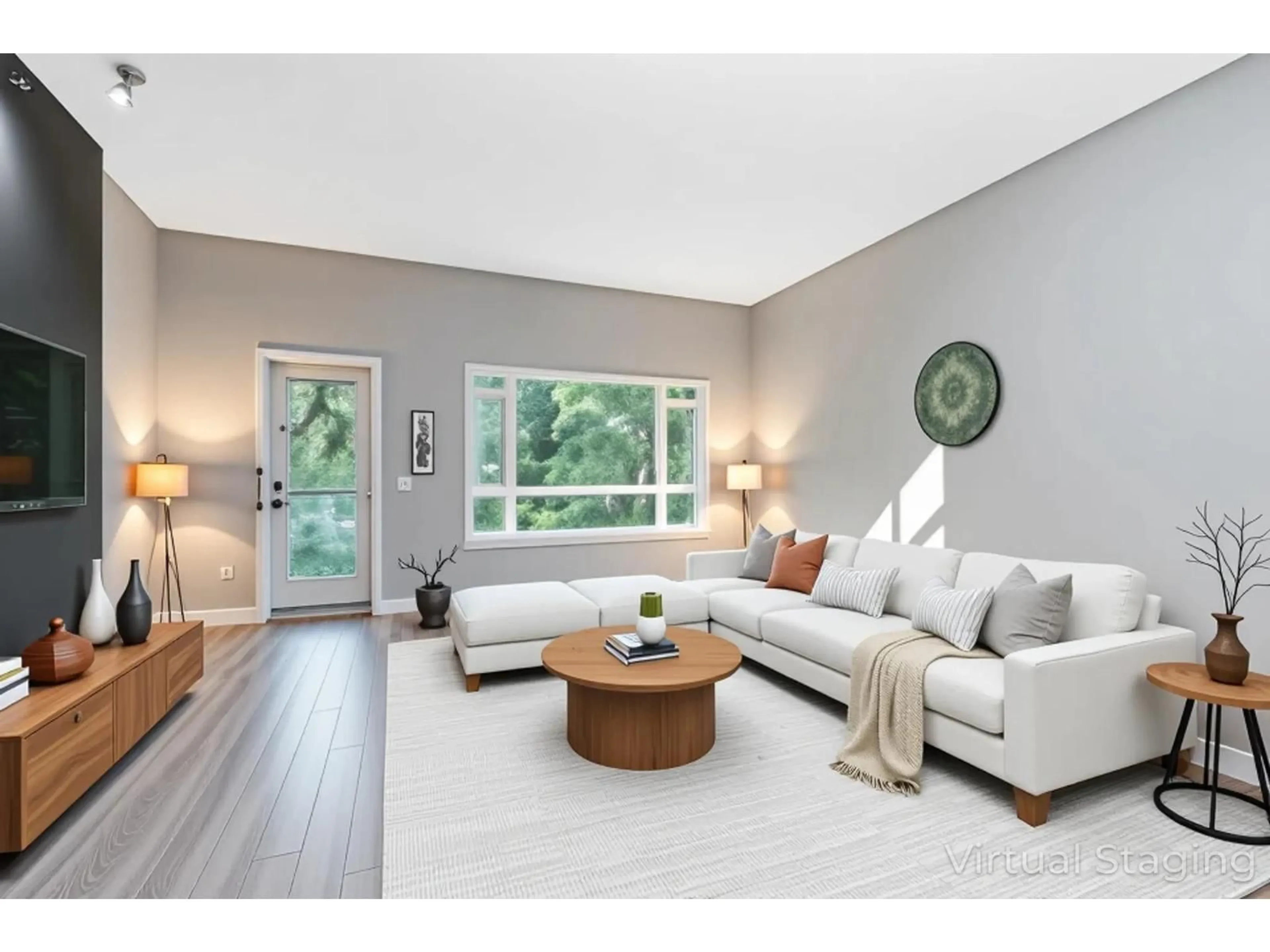 Living room with furniture, wood/laminate floor for C410 - 20211 66, Langley British Columbia V2Y0L4