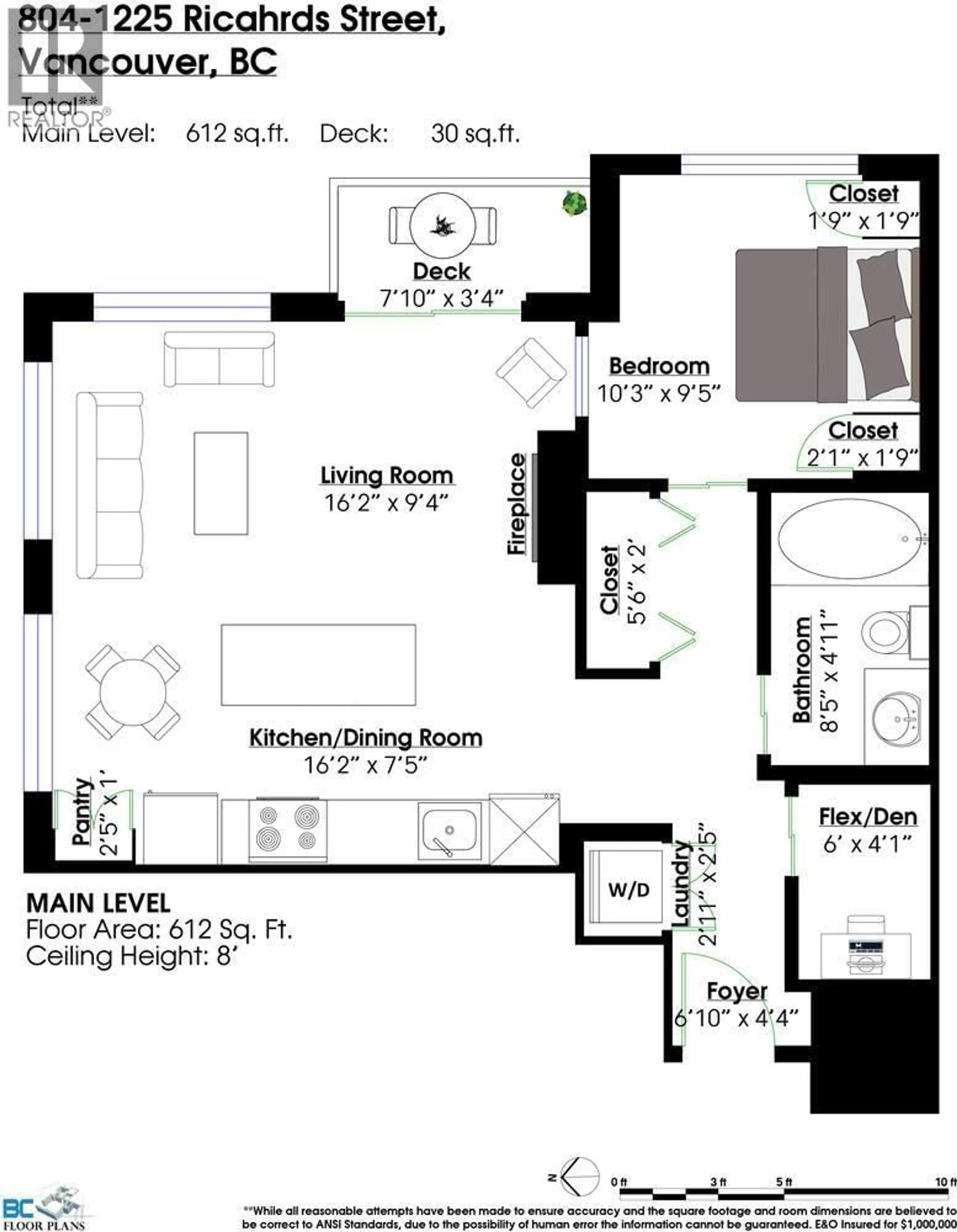 Floor plan for 804 - 1225 RICHARDS STREET, Vancouver British Columbia V6B1E6