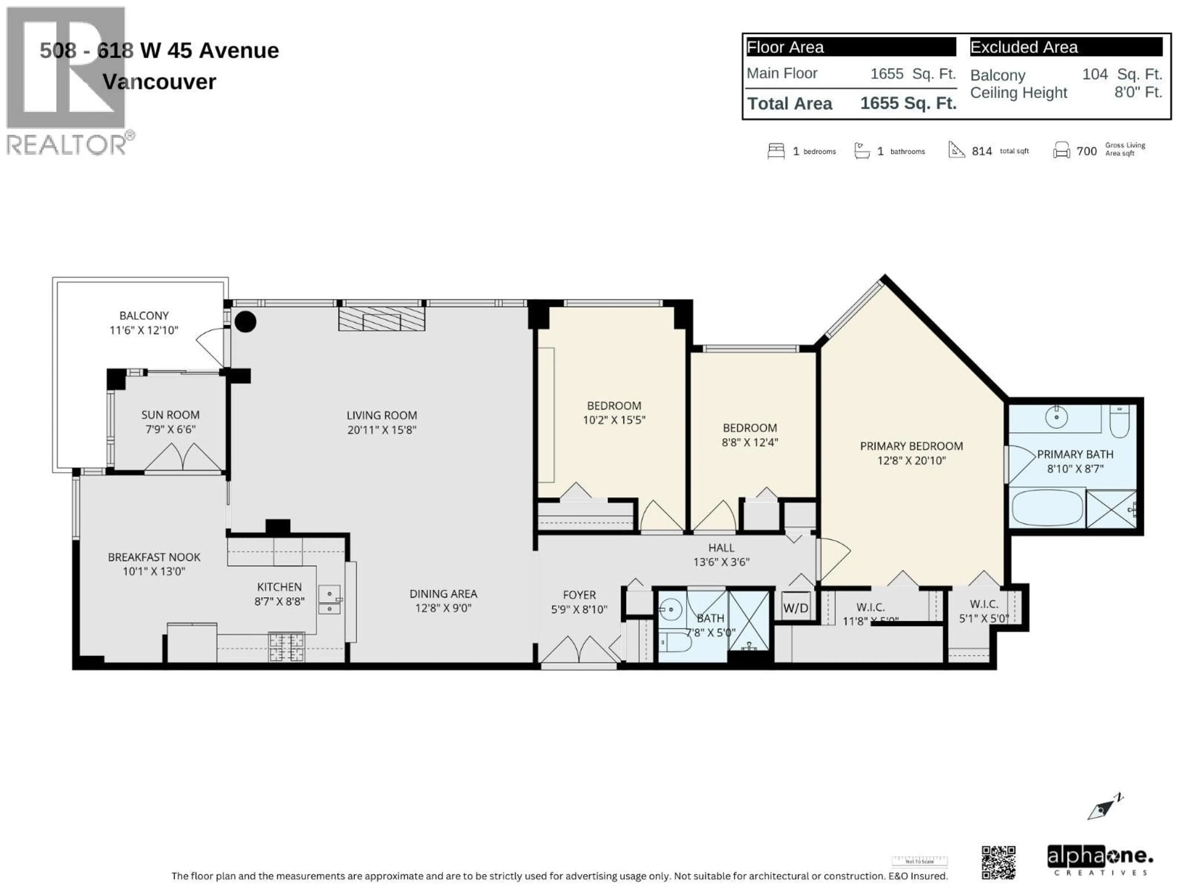 Floor plan for 508 - 618 45TH AVENUE, Vancouver British Columbia V5Z4R7