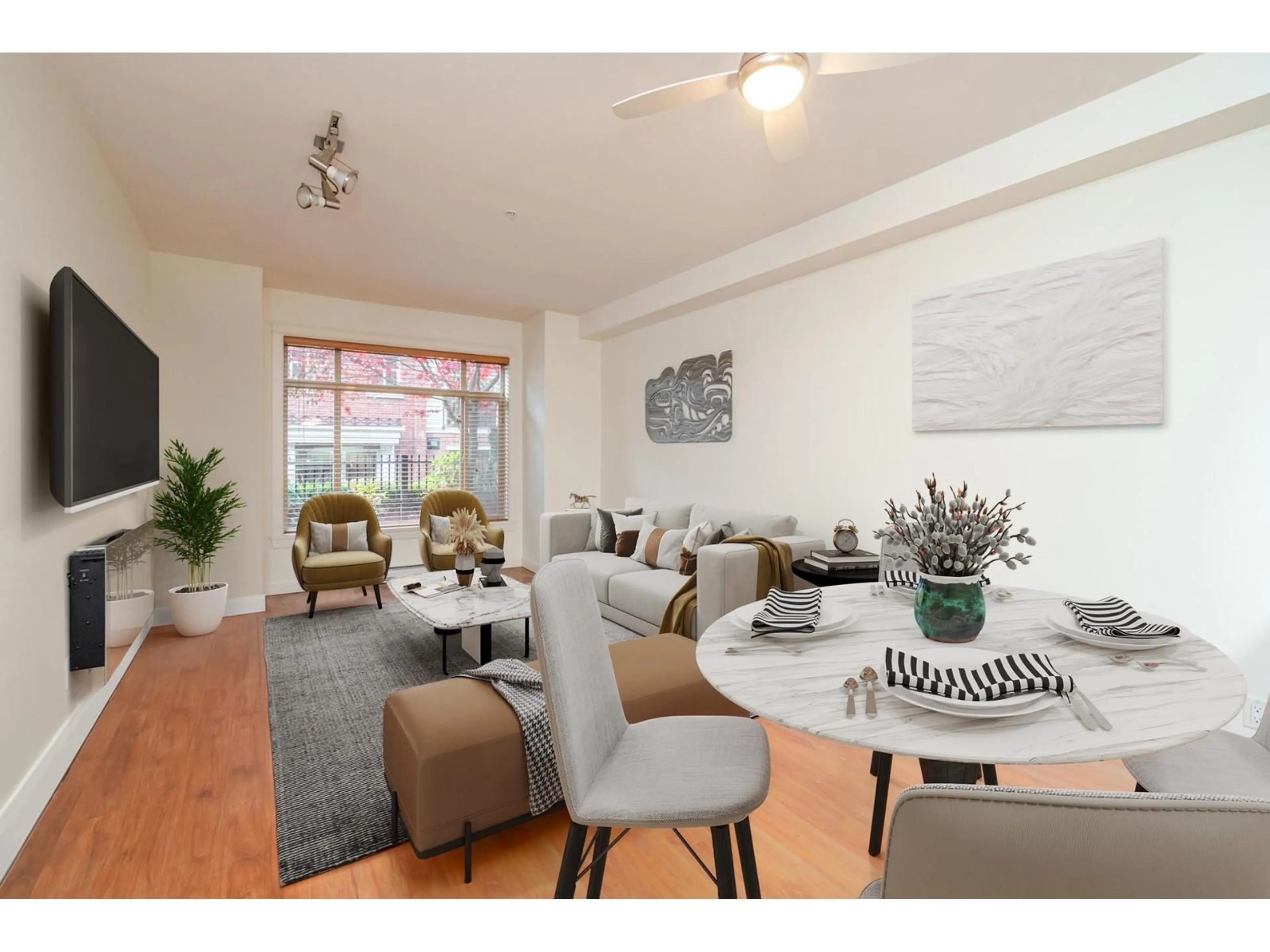 Living room with furniture, wood/laminate floor for 157 - 8328 207A STREET, Langley British Columbia V2Y0K5