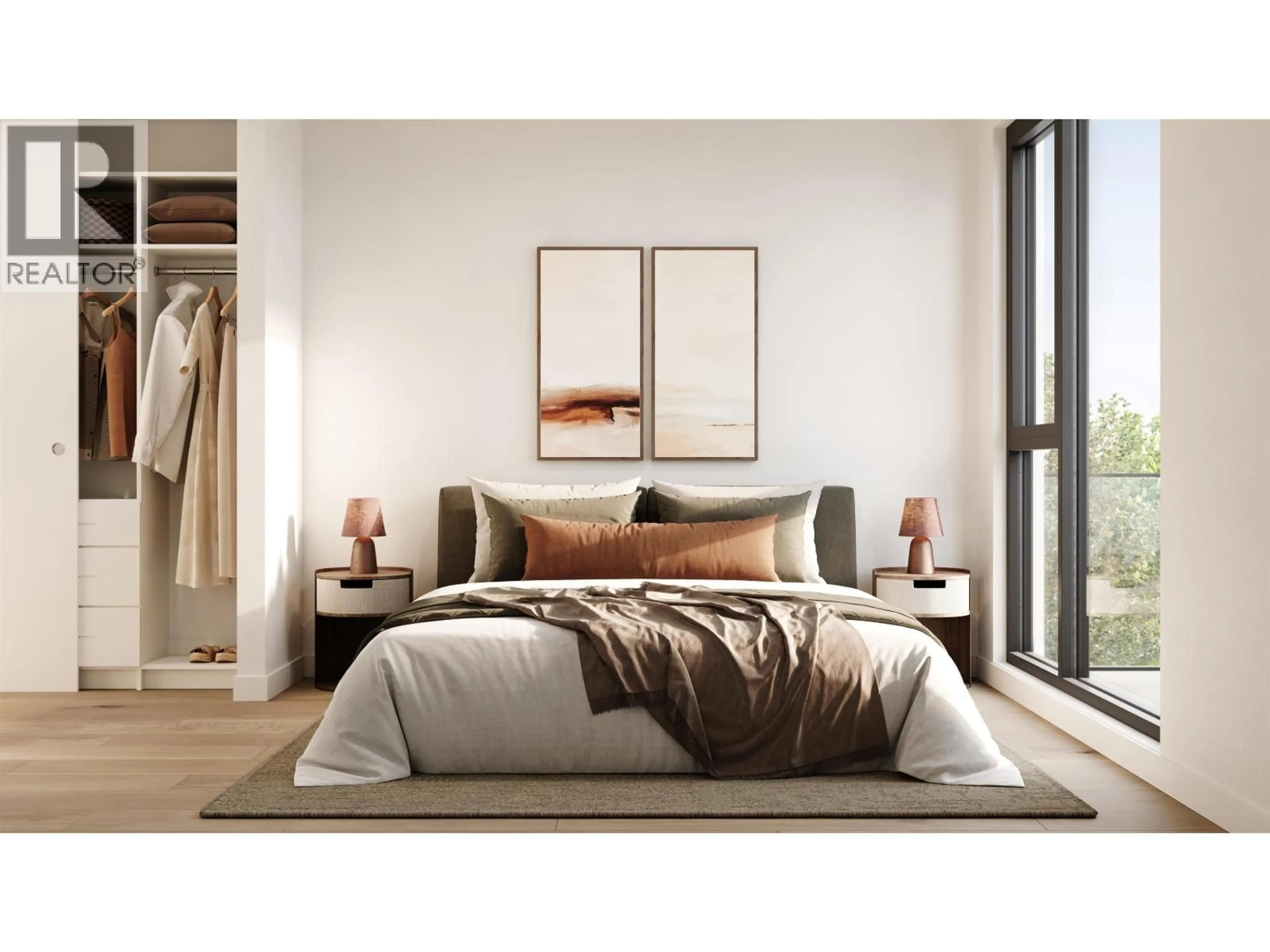 Bedroom with bed, wood/laminate floor for 301 - 133 49TH AVENUE, Vancouver British Columbia V5Z2S3