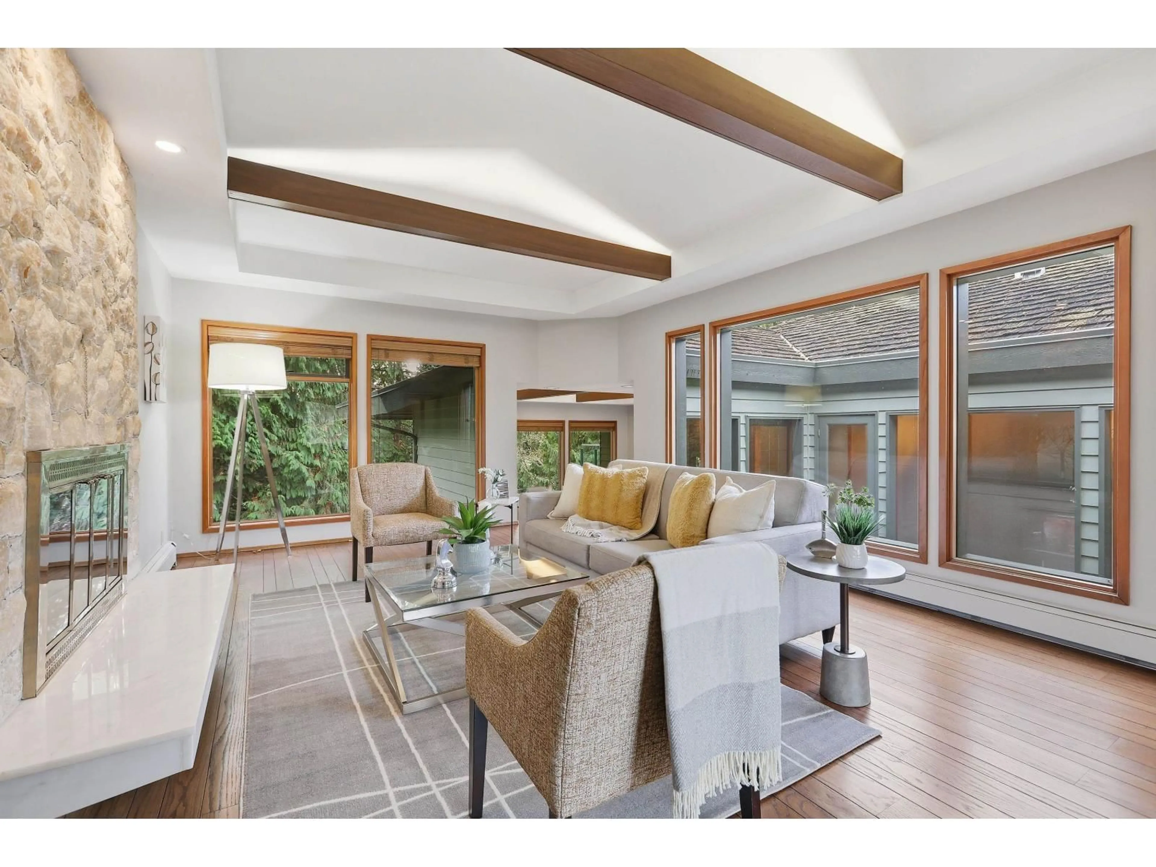 Living room with furniture, wood/laminate floor for 8953 NELSON VIEW, Delta British Columbia V4C7V5