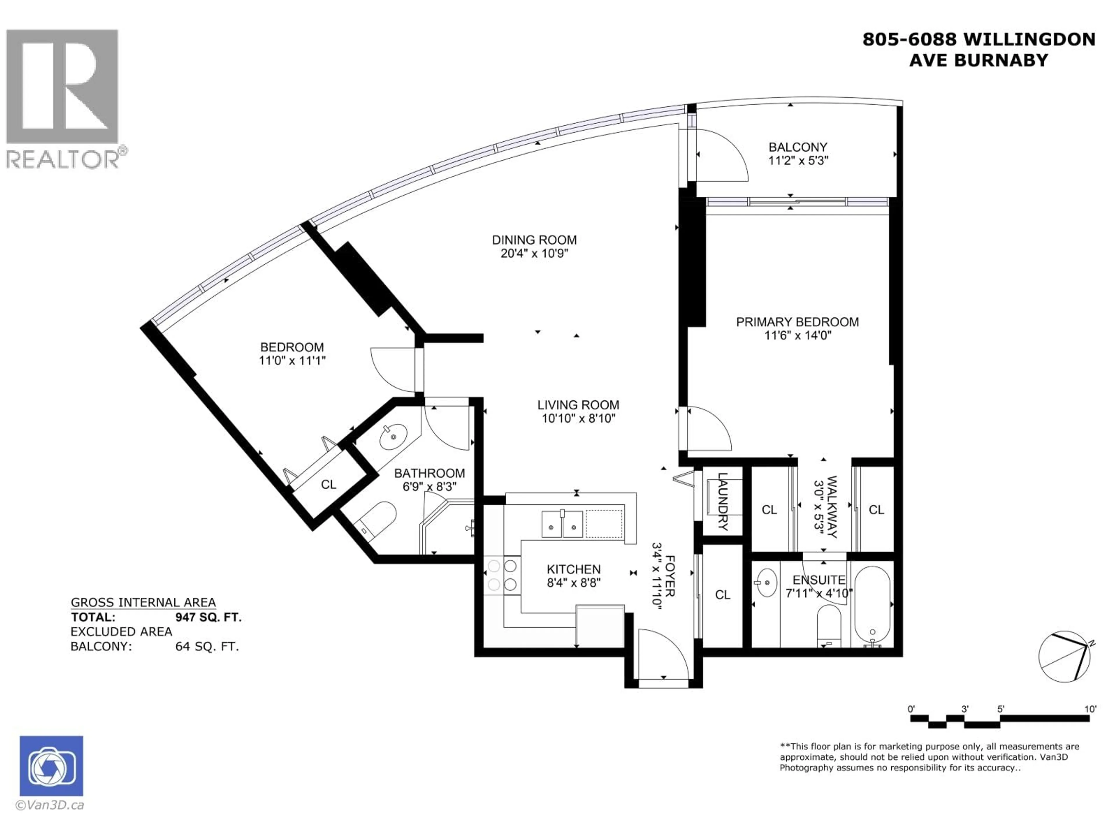 Floor plan for 805 - 6088 WILLINGDON AVENUE, Burnaby British Columbia V5H4V2