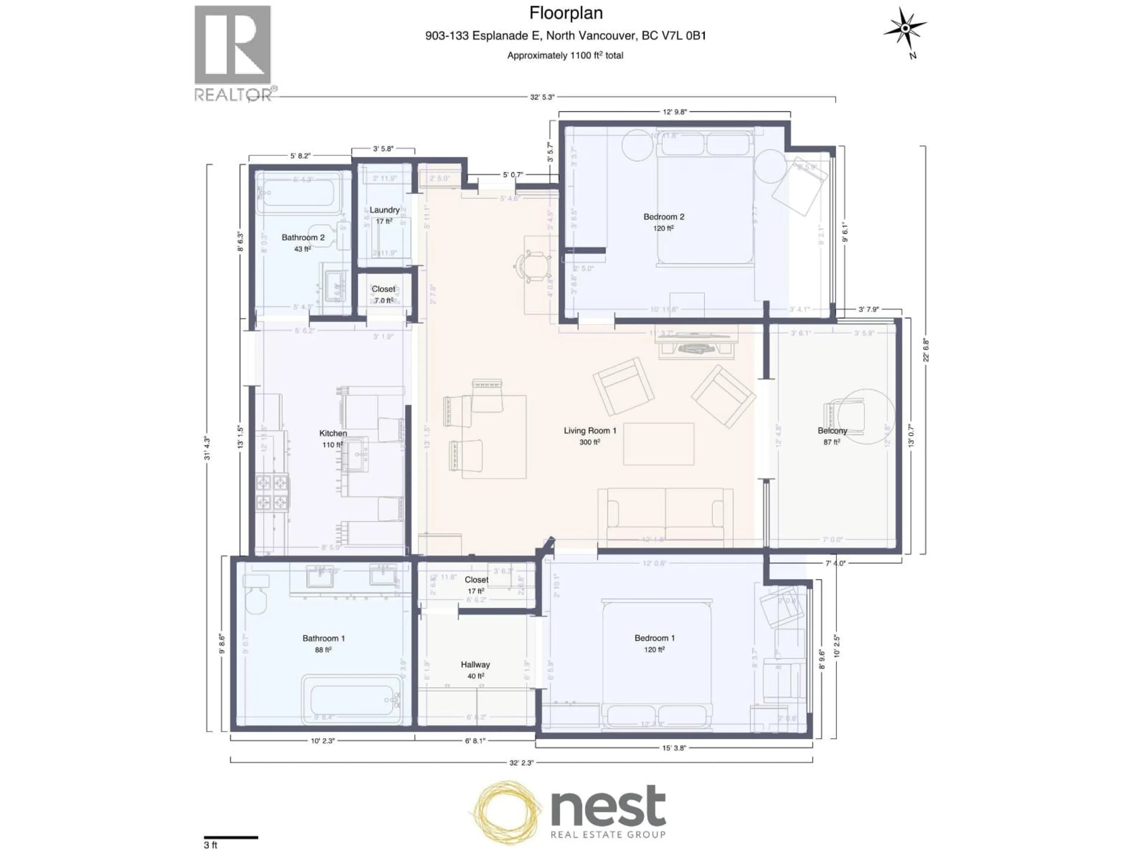 Floor plan for 903 - 133 ESPLANADE, North Vancouver British Columbia V7L1A1
