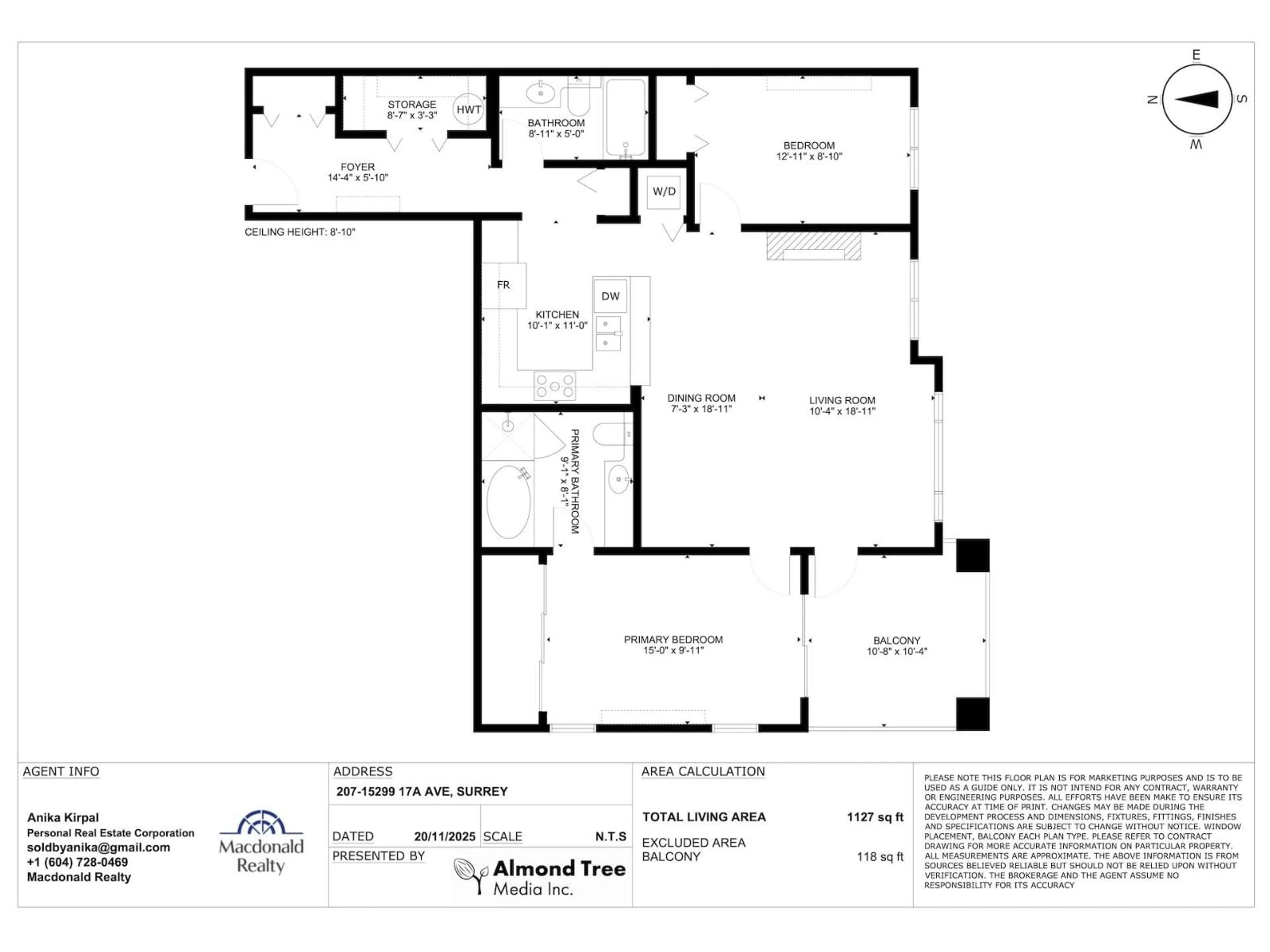 Floor plan for 207 - 15299 17A AVENUE, Surrey British Columbia V4A1V4