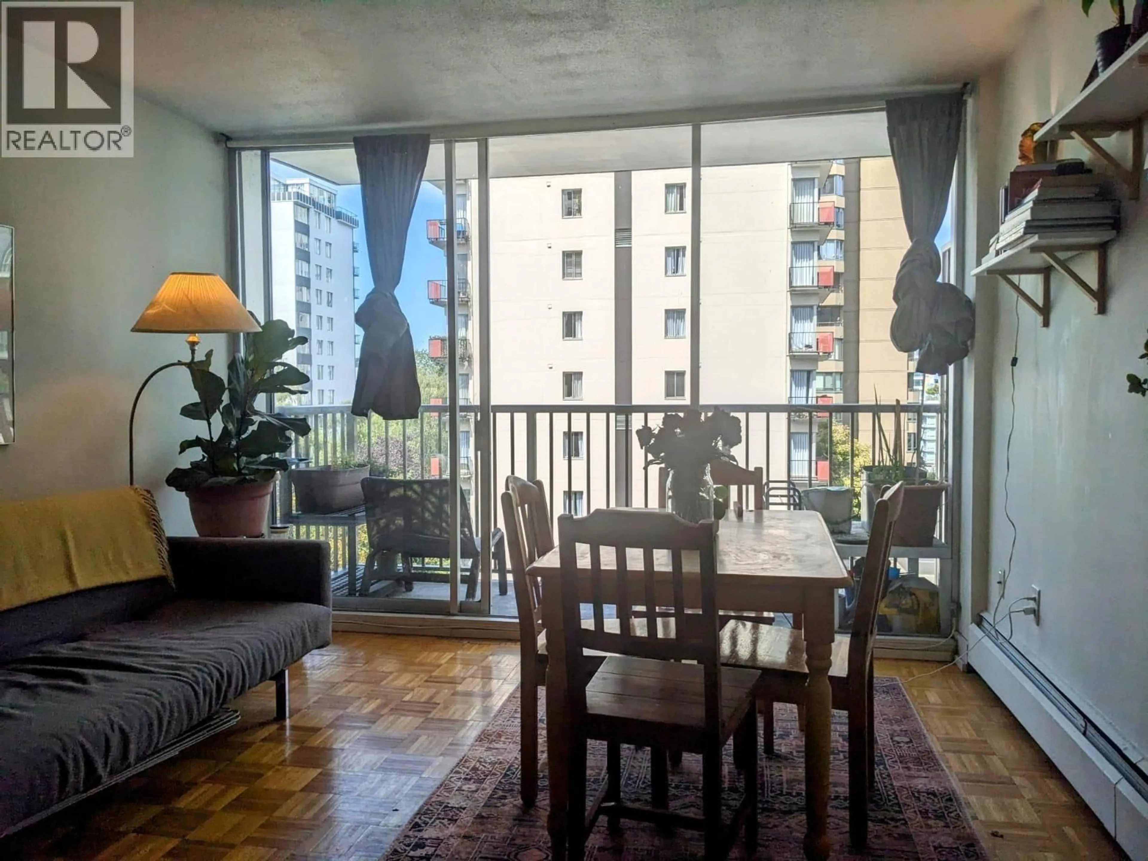 Balcony in the apartment, city buildings view from balcony for 402 - 1251 CARDERO STREET, Vancouver British Columbia V6G2H9