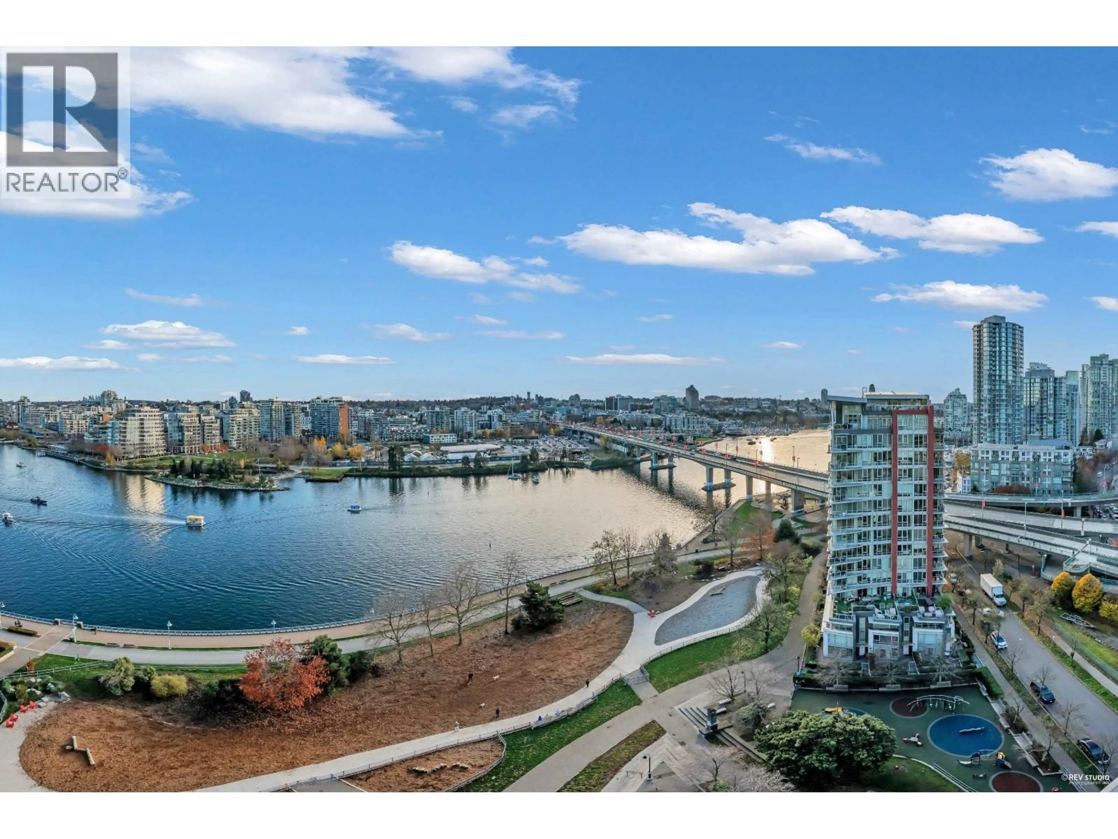 A pic from outside/outdoor area/front of a property/back of a property/a pic from drone, water/lake/river/ocean view for 1906 - 918 COOPERAGE WAY, Vancouver British Columbia V6B0A7