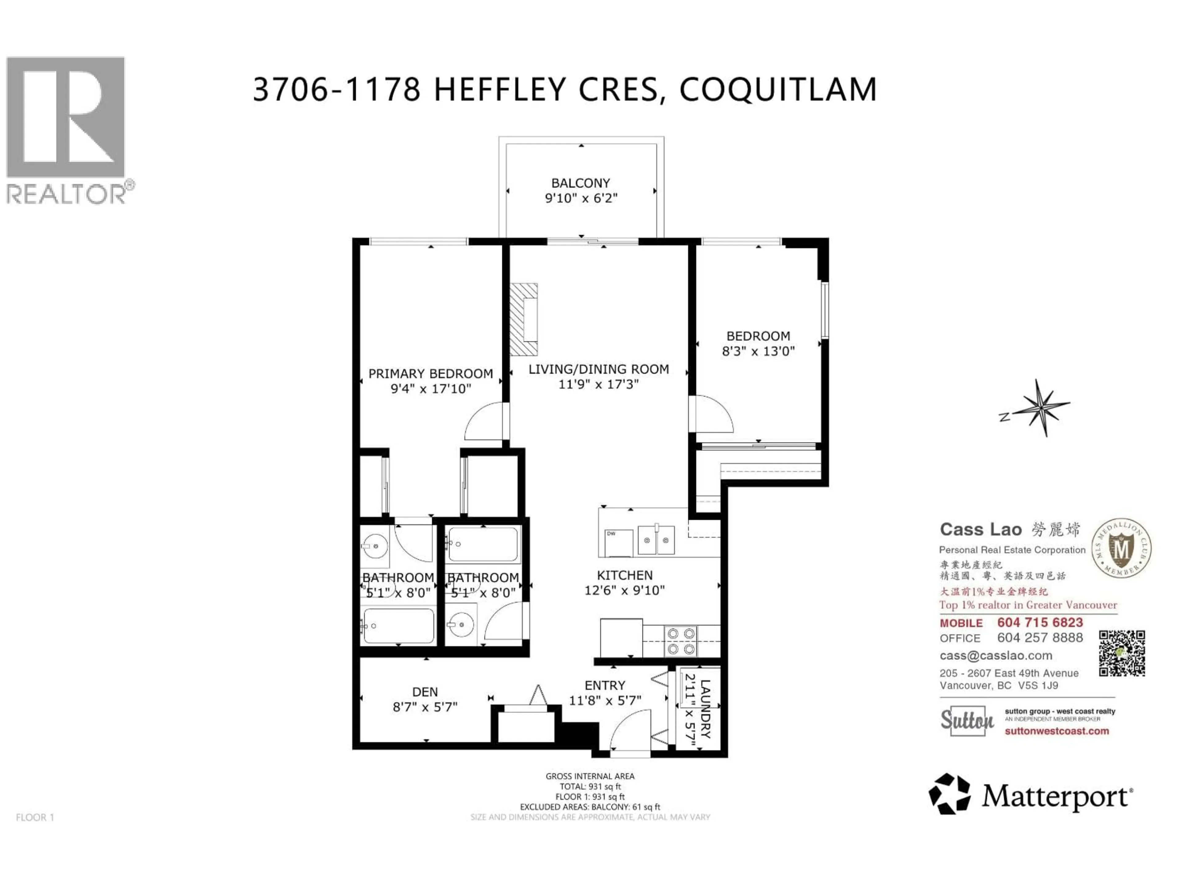 Floor plan for 3706 - 1178 HEFFLEY CRESCENT, Coquitlam British Columbia V3B0A7