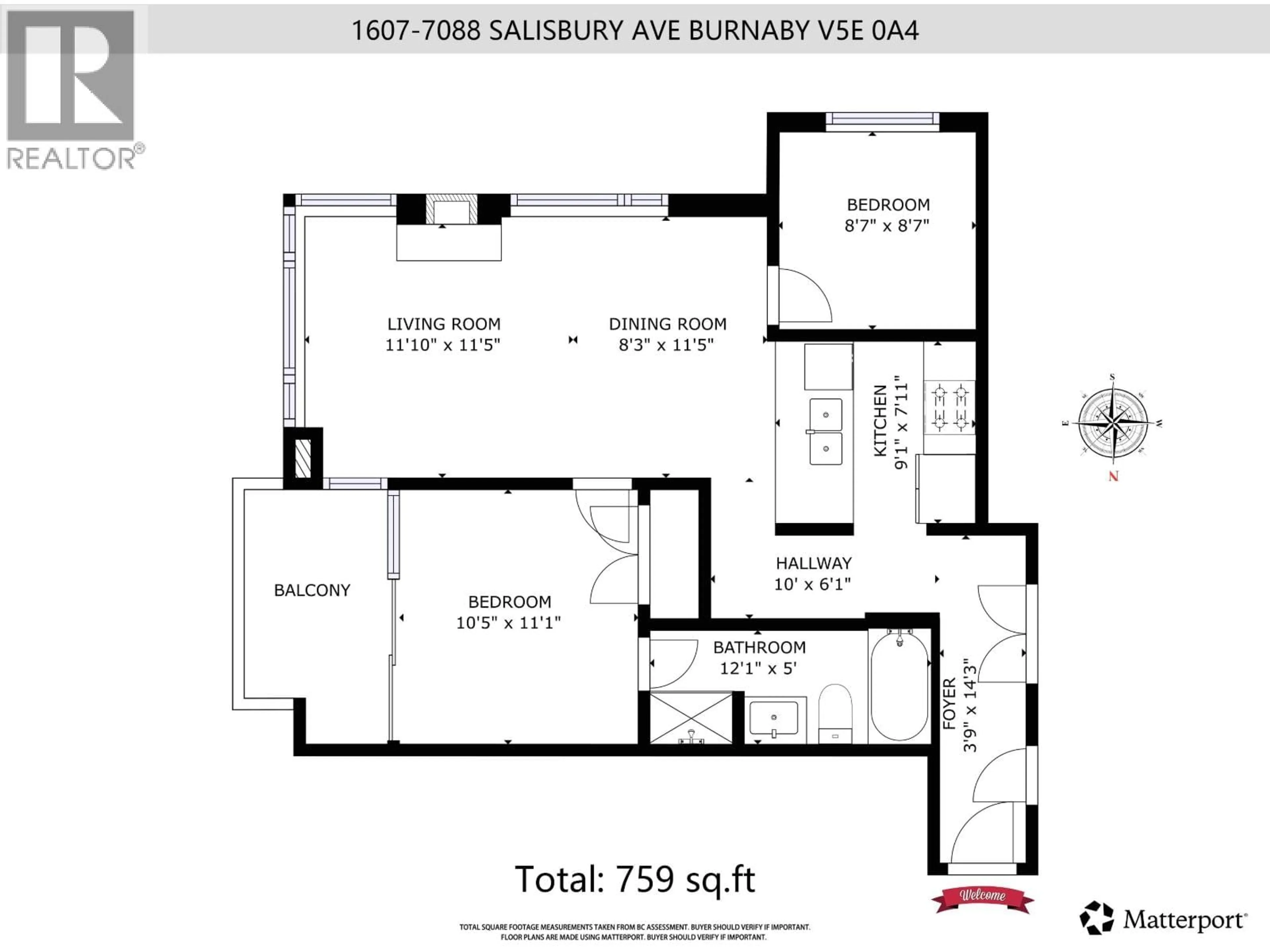 Floor plan for 1607 - 7088 SALISBURY AVENUE, Burnaby British Columbia V5E0A4