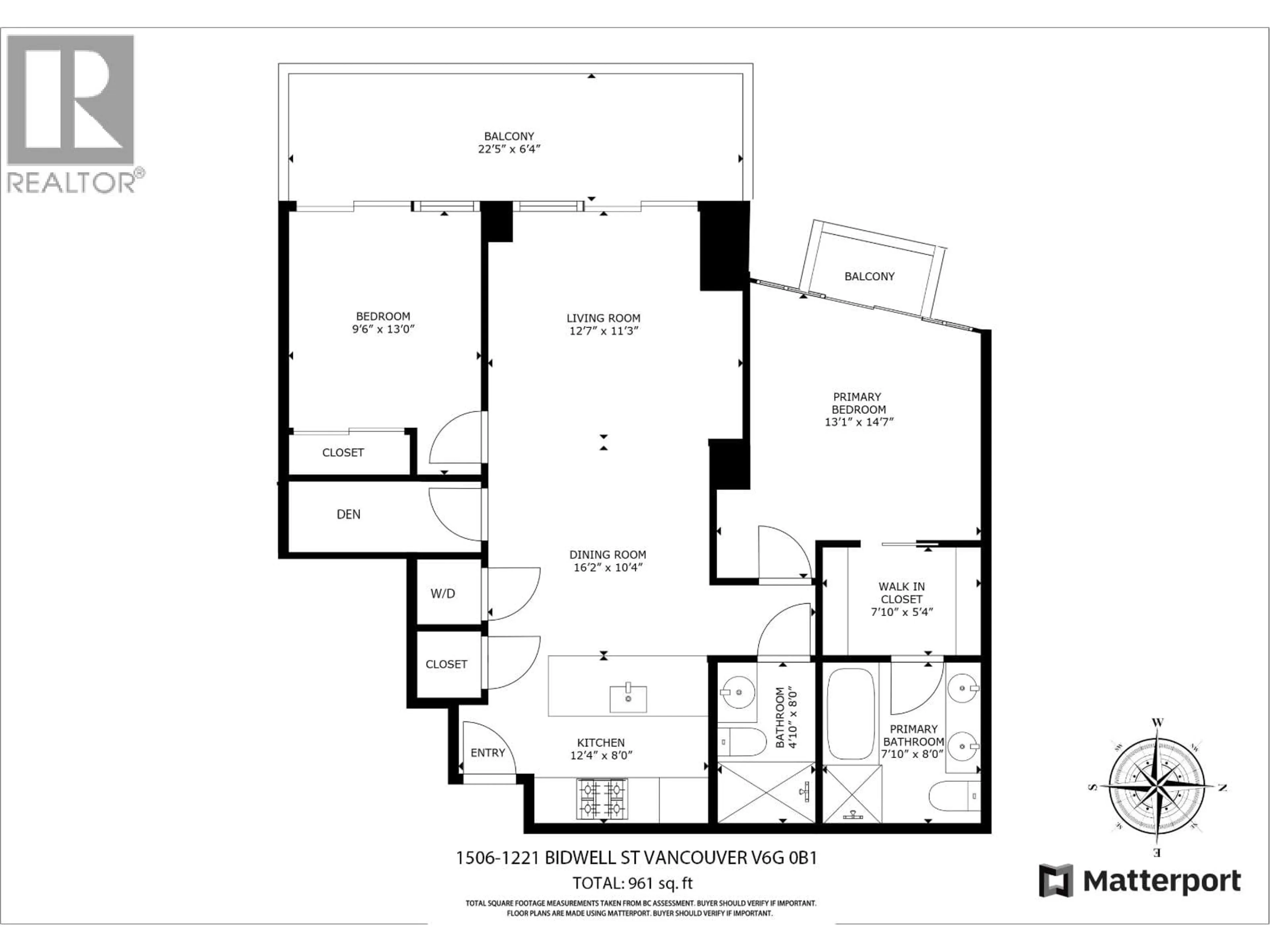 Floor plan for 1506 - 1221 BIDWELL STREET, Vancouver British Columbia V6G0B1