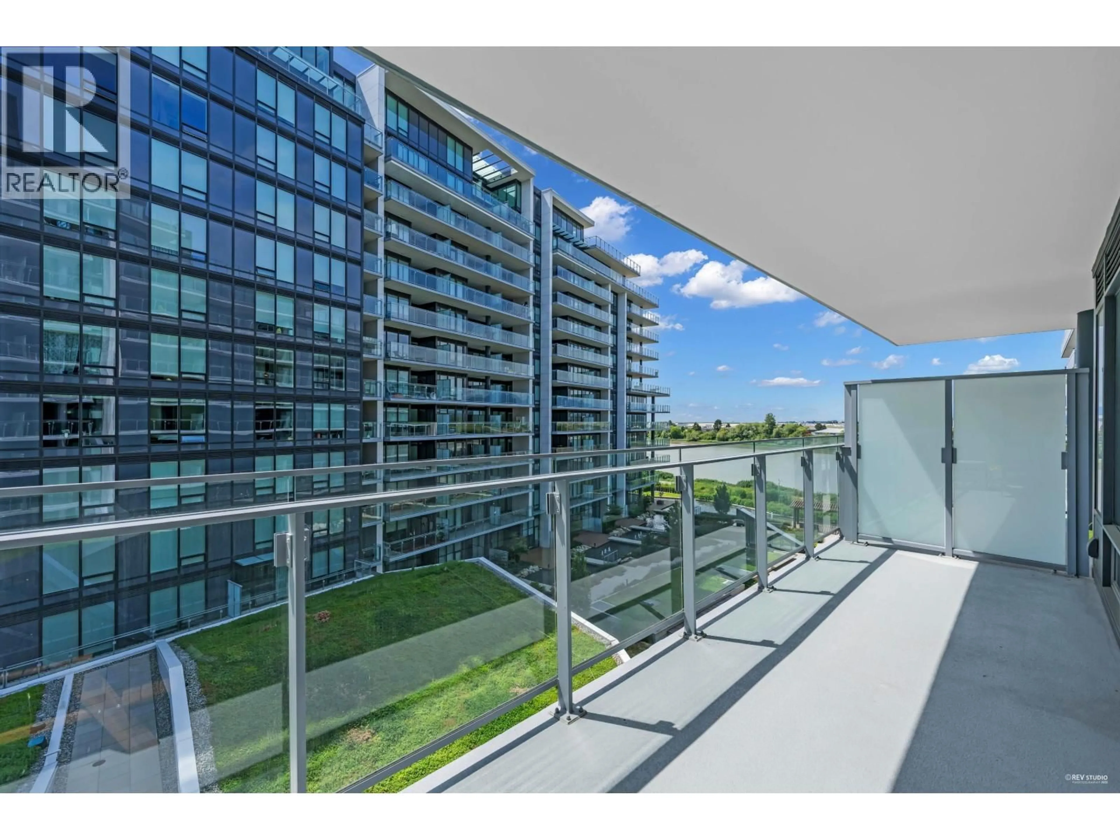 Balcony in the apartment, city buildings view from balcony for 513 - 6833 PEARSON WAY, Richmond British Columbia V7C0E8