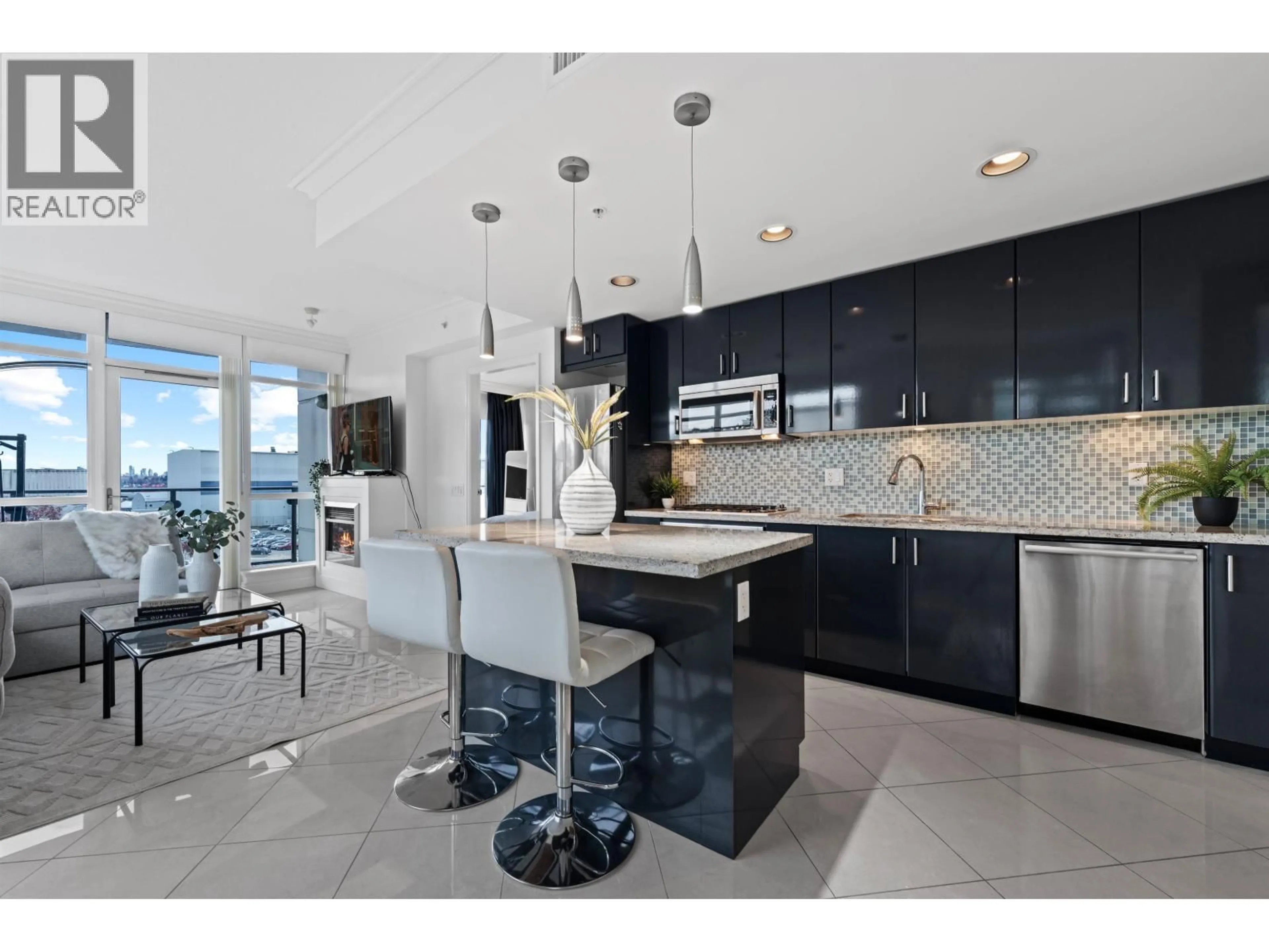 Contemporary kitchen, ceramic/tile floor for 502 - 172 VICTORY SHIP WAY, North Vancouver British Columbia V7L0B5