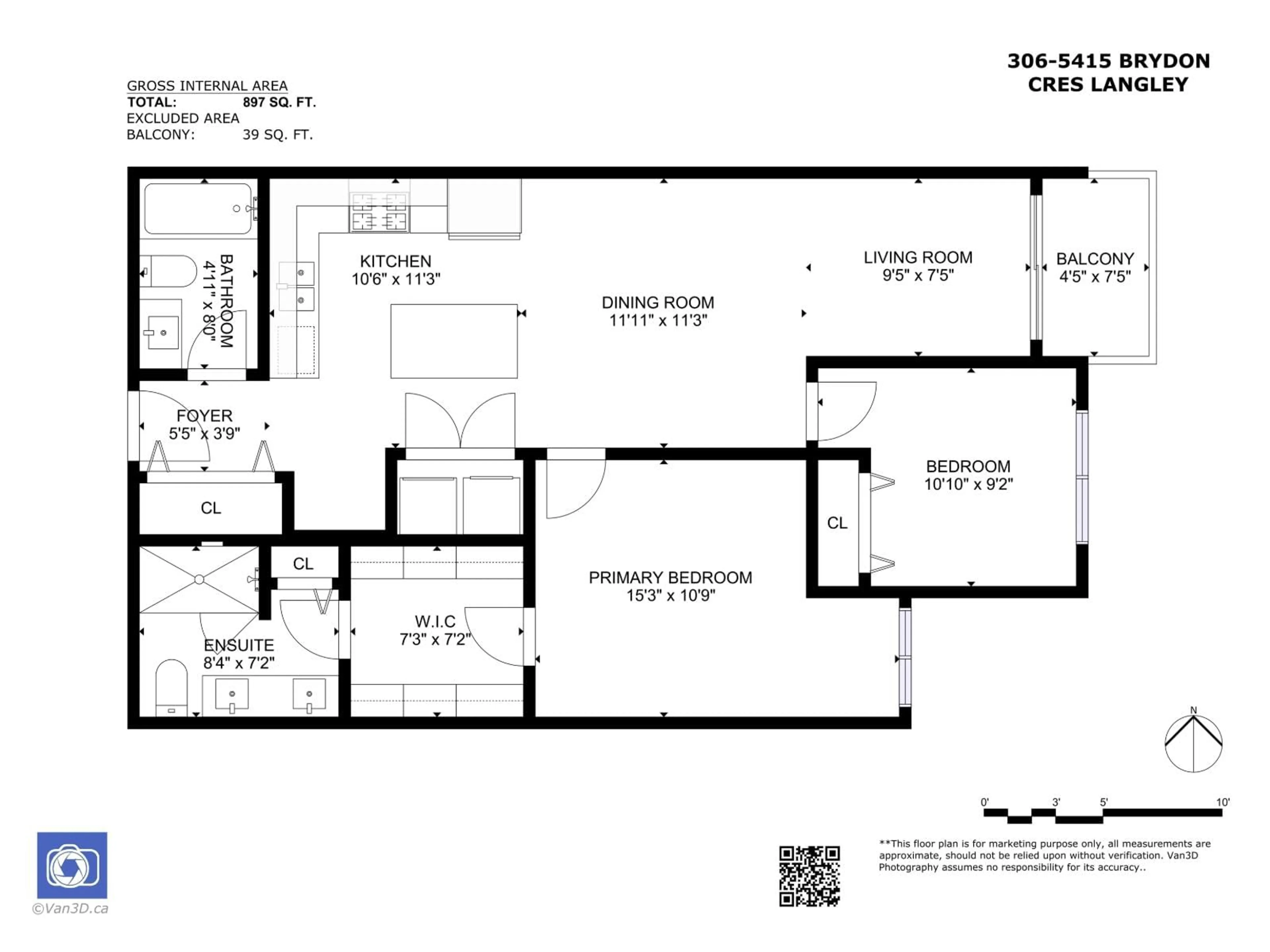 Floor plan for 306 - 5415 BRYDON CRESCENT, Langley British Columbia V3A0N4