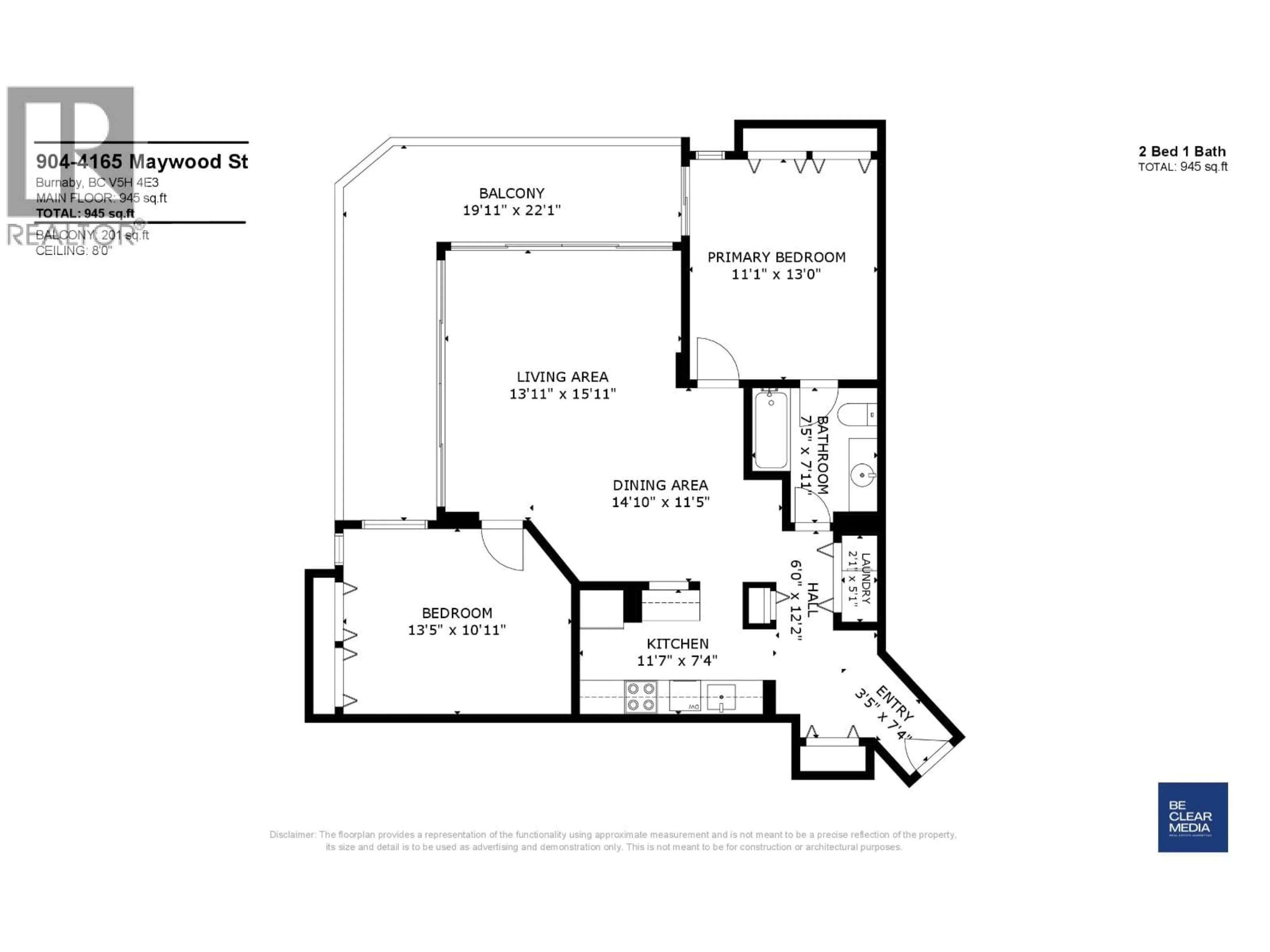 Floor plan for 904 - 4165 MAYWOOD STREET, Burnaby British Columbia V5H4E3