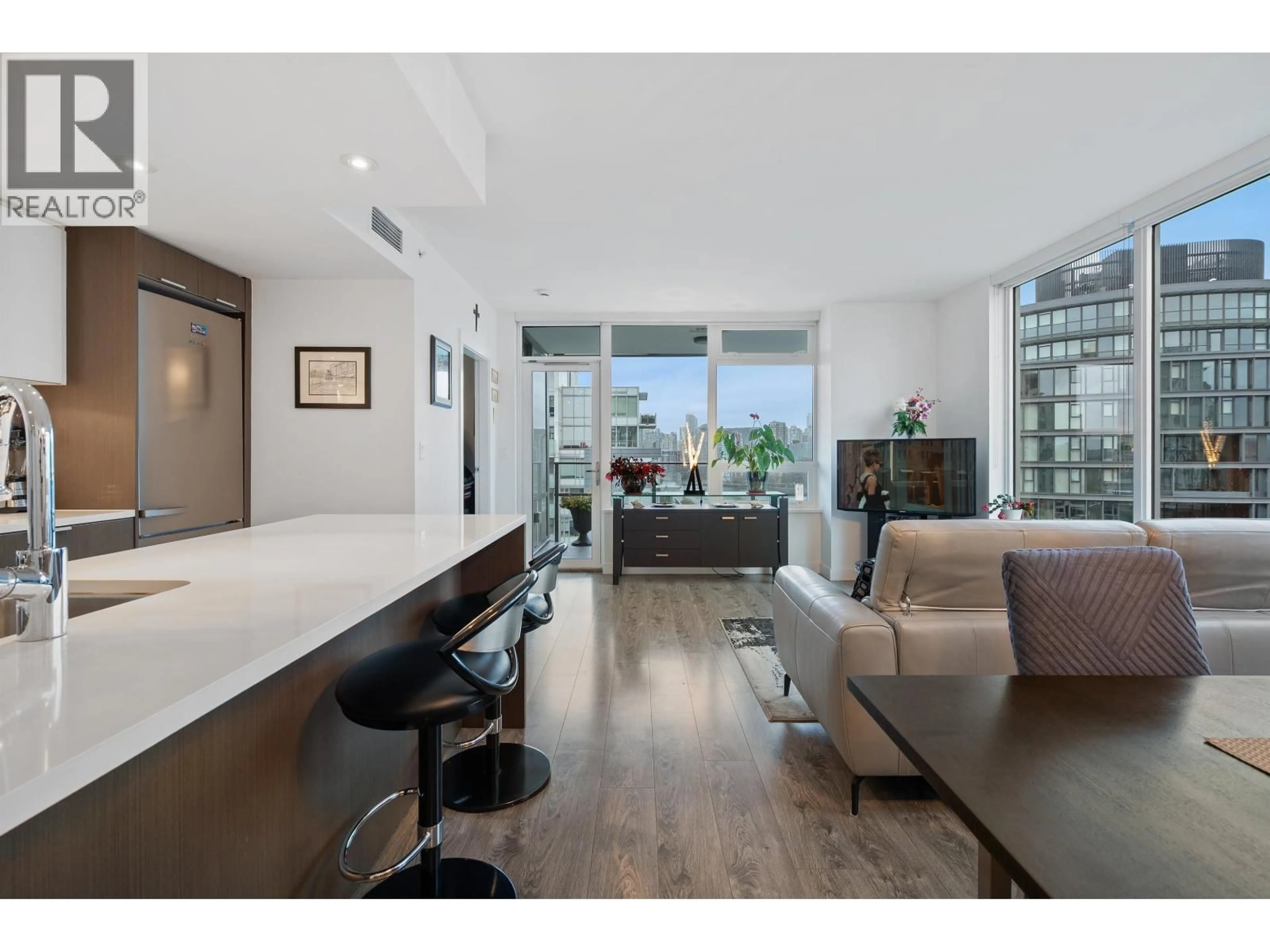 Living room with furniture, wood/laminate floor for 1605 - 110 SWITCHMEN STREET, Vancouver British Columbia V6A0C6