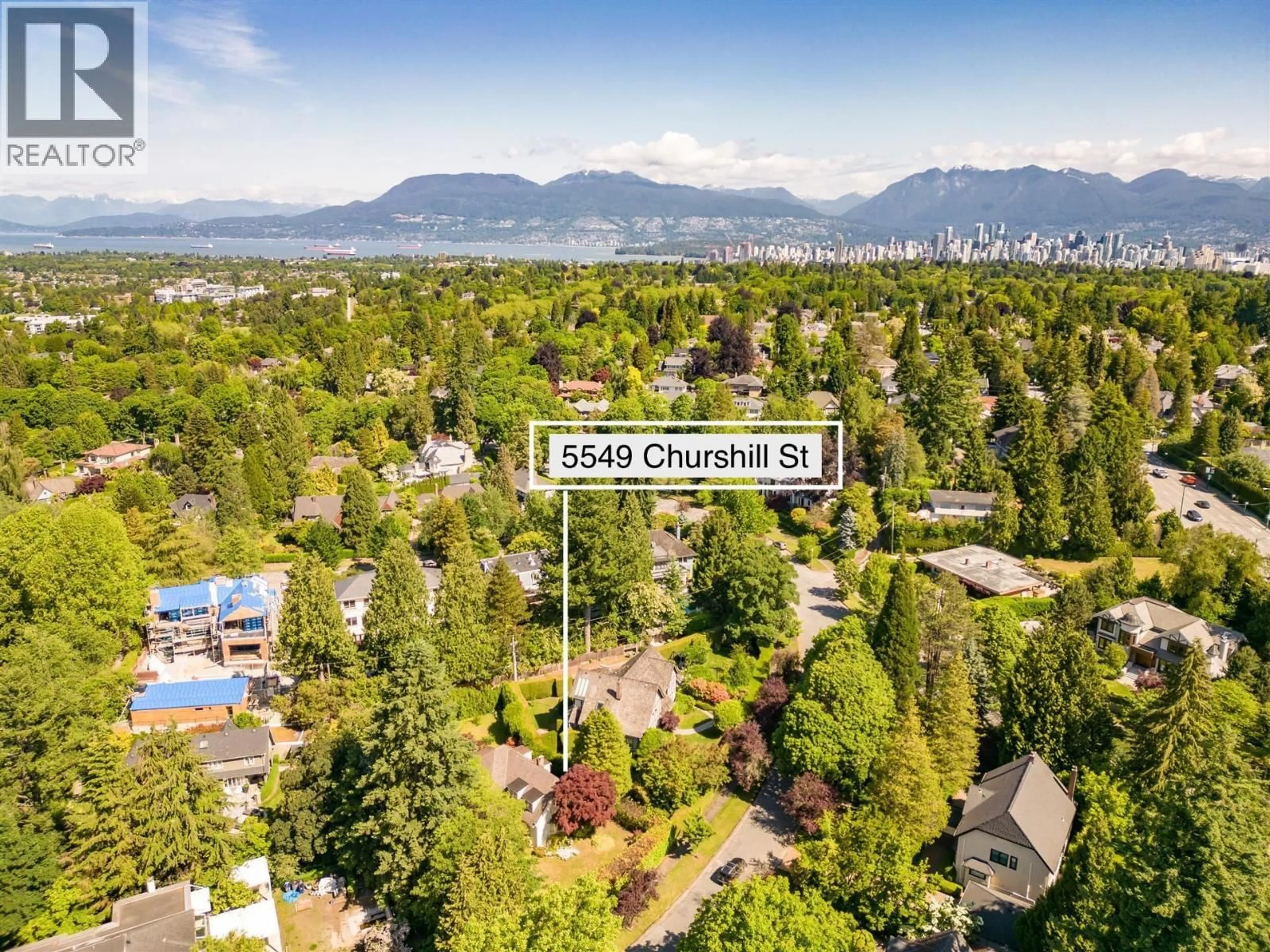 A pic from outside/outdoor area/front of a property/back of a property/a pic from drone, mountain view for 5549 CHURCHILL STREET, Vancouver British Columbia V6M3G8