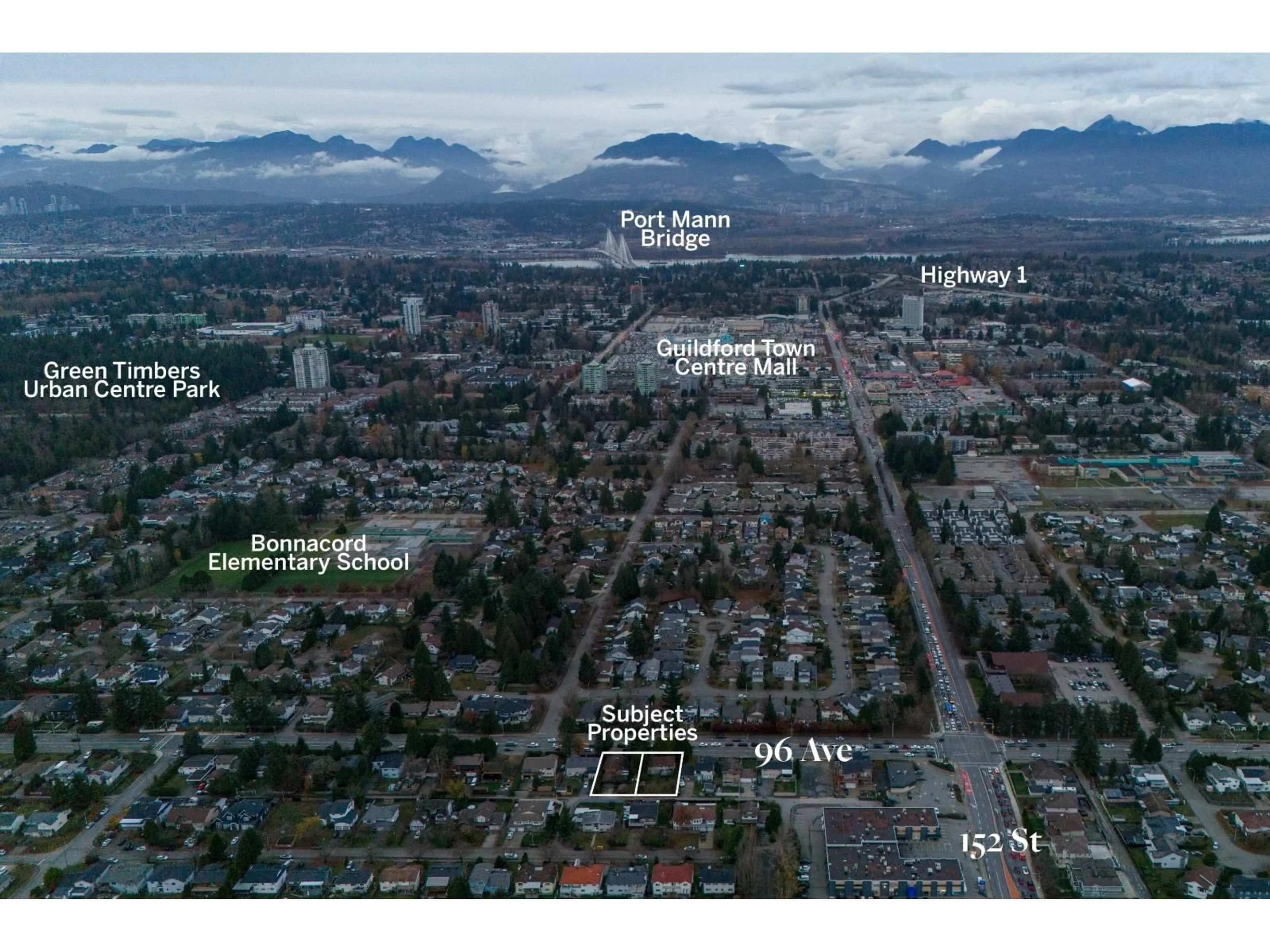 A pic from outside/outdoor area/front of a property/back of a property/a pic from drone, mountain view for 15112 96 AVENUE, Surrey British Columbia V3R1E9