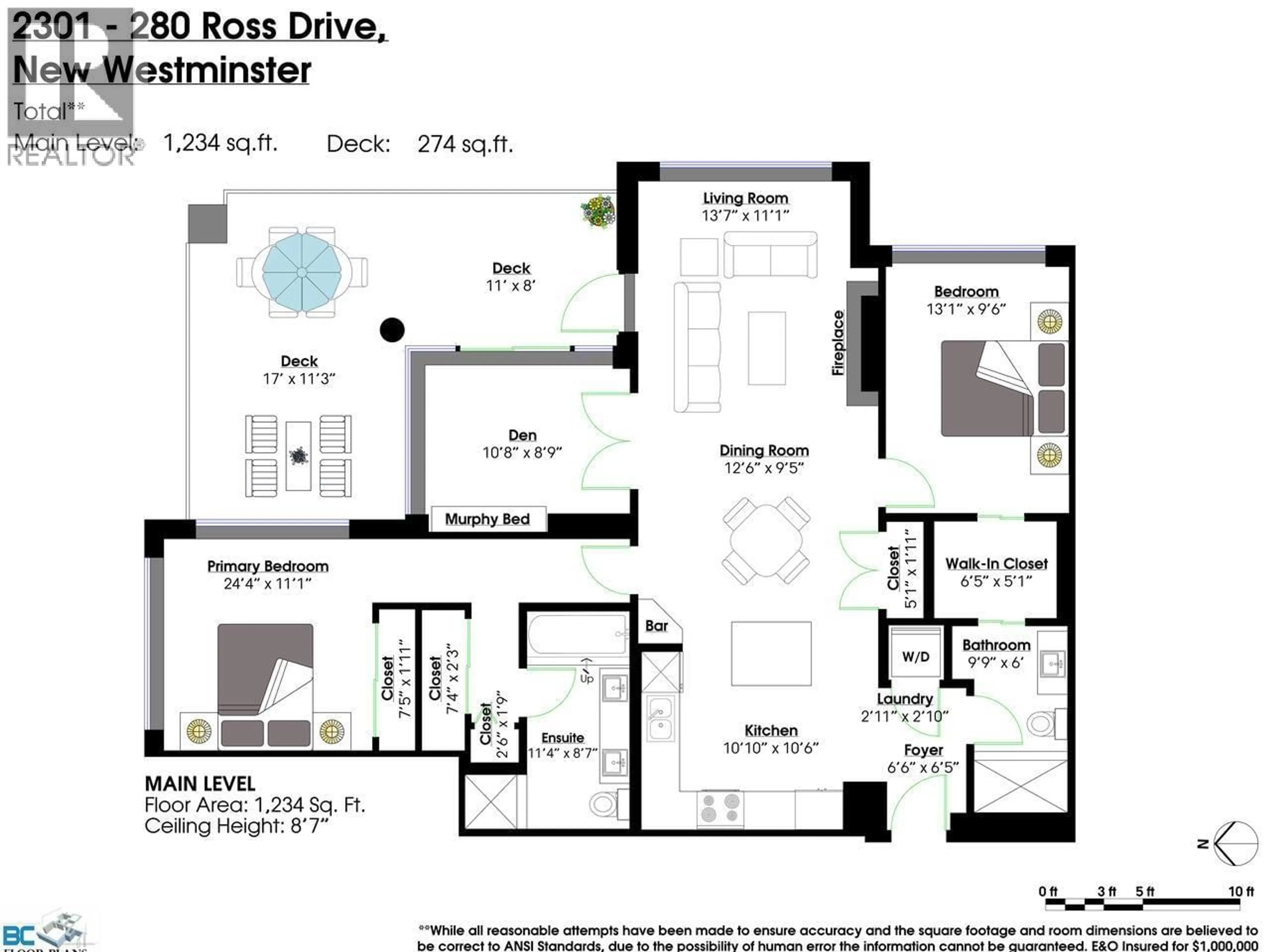 Floor plan for 2301 - 280 ROSS DRIVE, New Westminster British Columbia V3L0C2