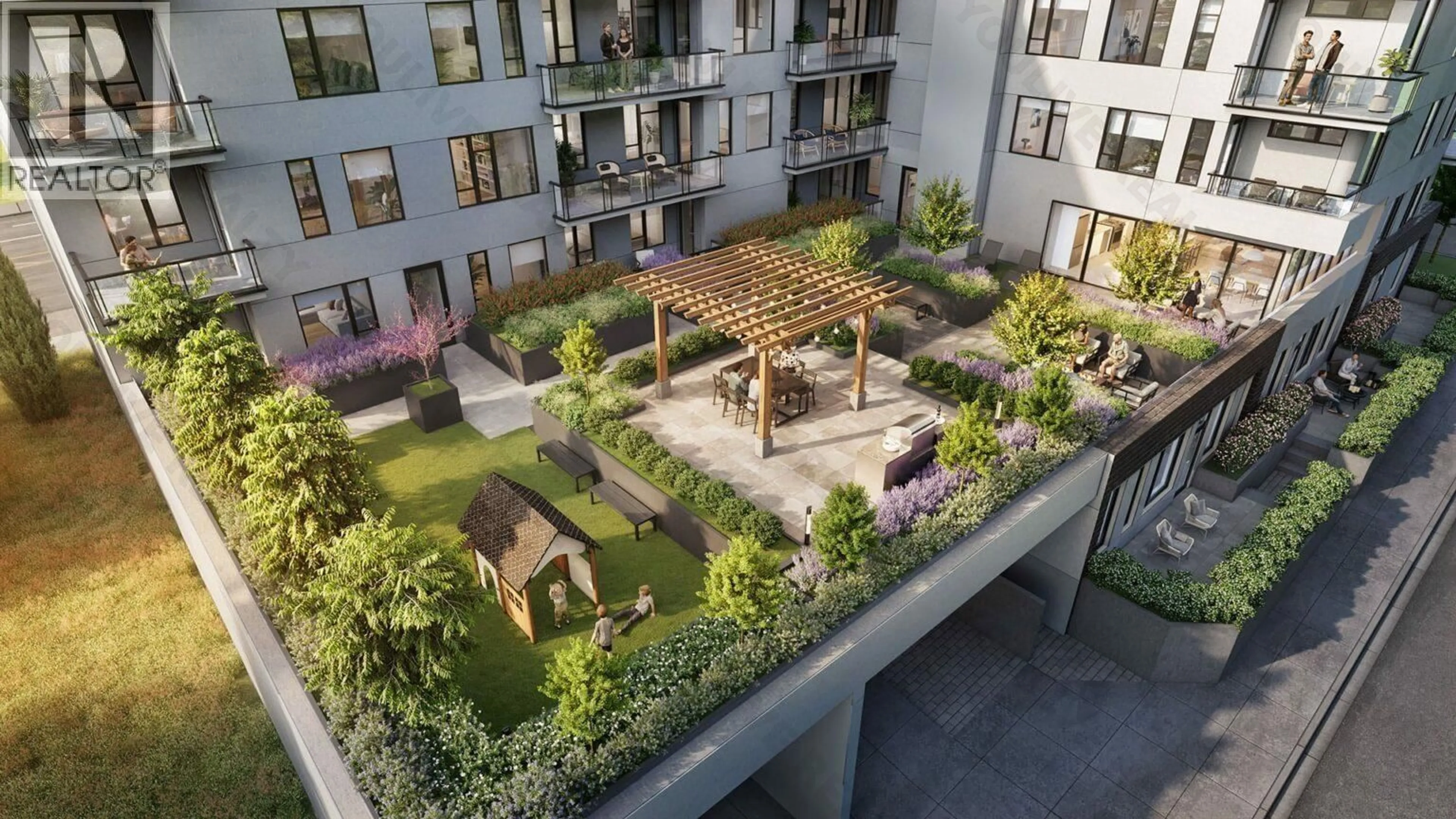 Patio, city buildings view from balcony for 411 - 111 BULLER STREET, Port Moody British Columbia V3H0P5