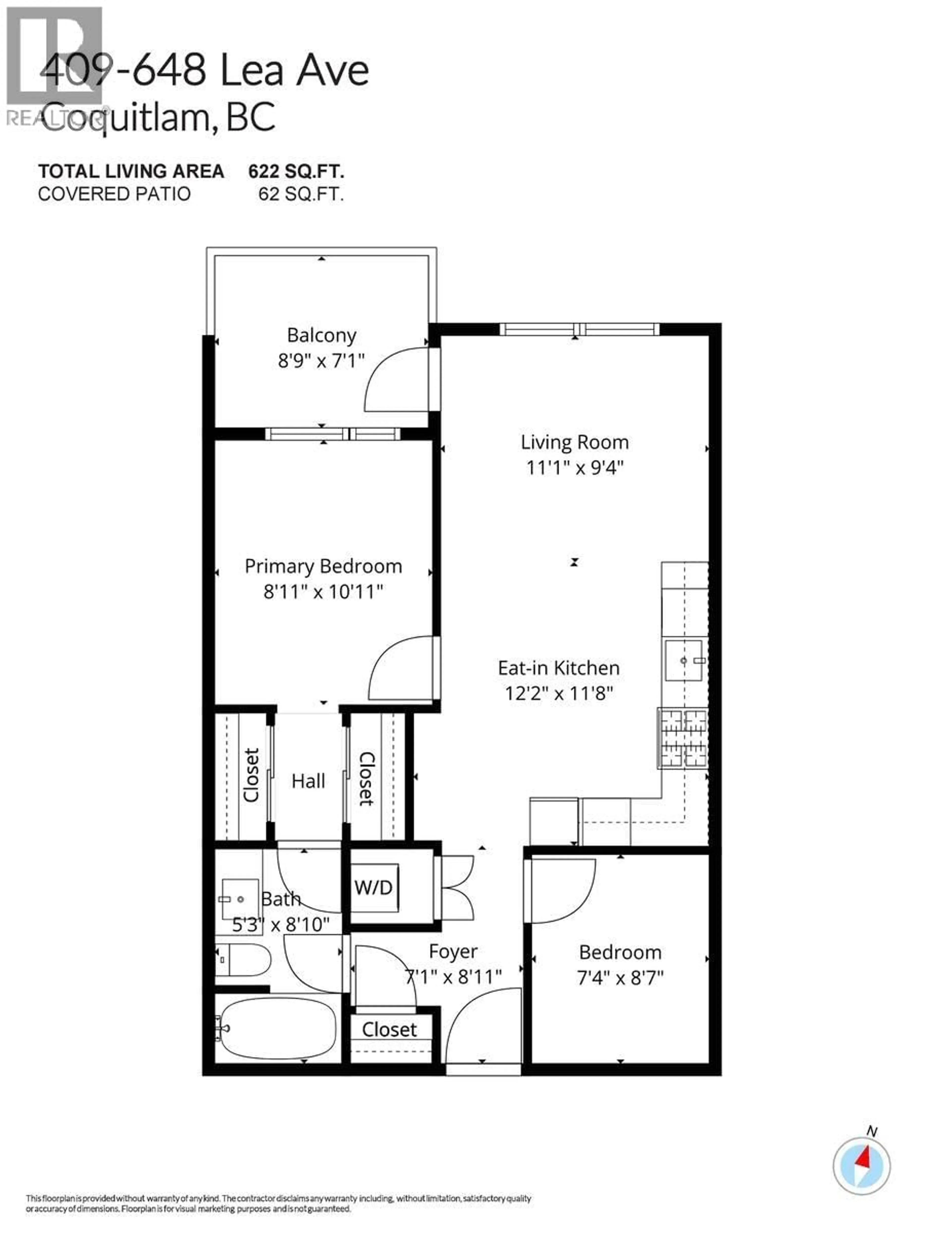 Floor plan for 409 - 648 LEA AVENUE, Coquitlam British Columbia V3J0P1