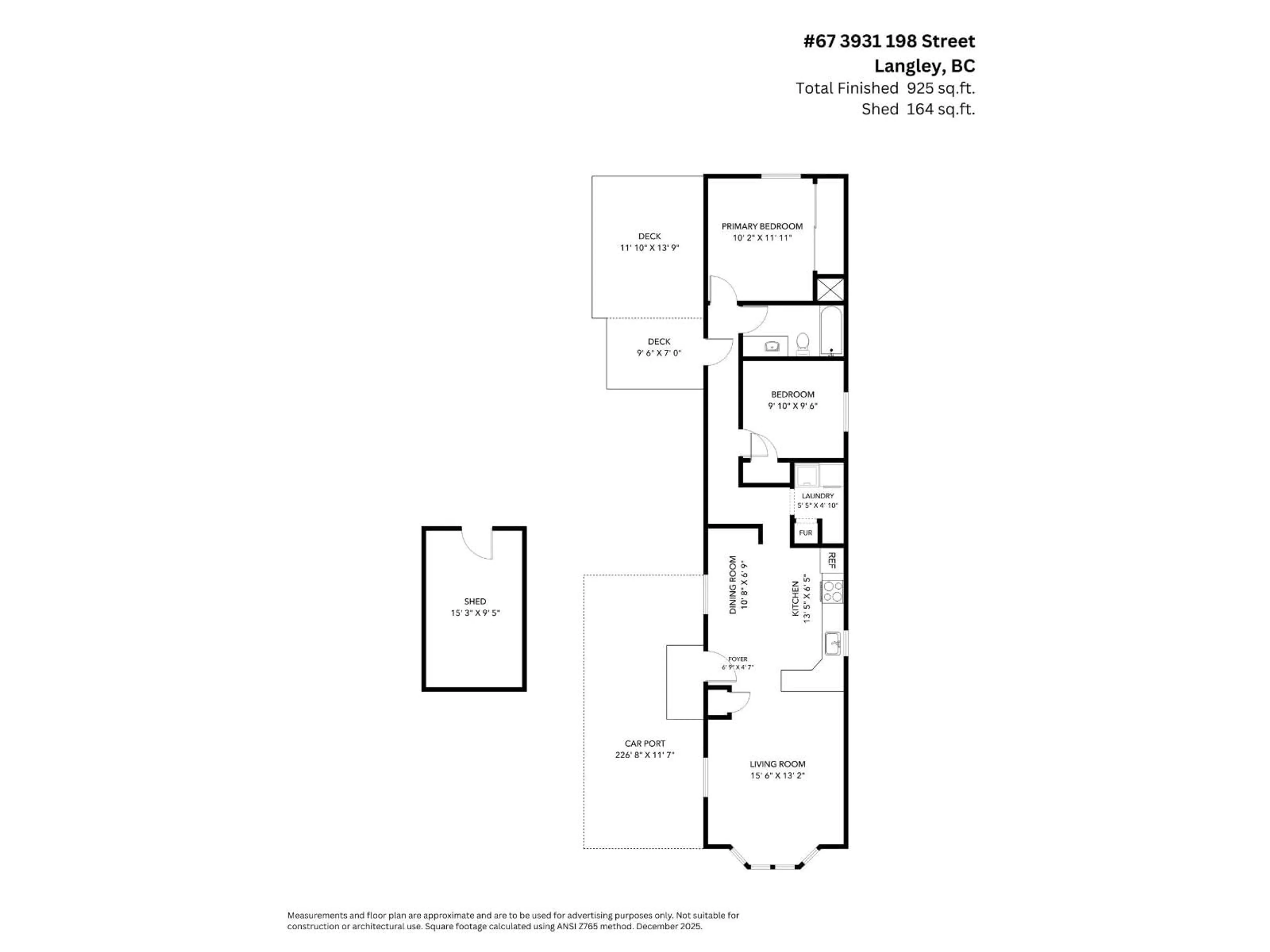 Floor plan for 67 - 3931 198 STREET, Langley British Columbia V3A1C9