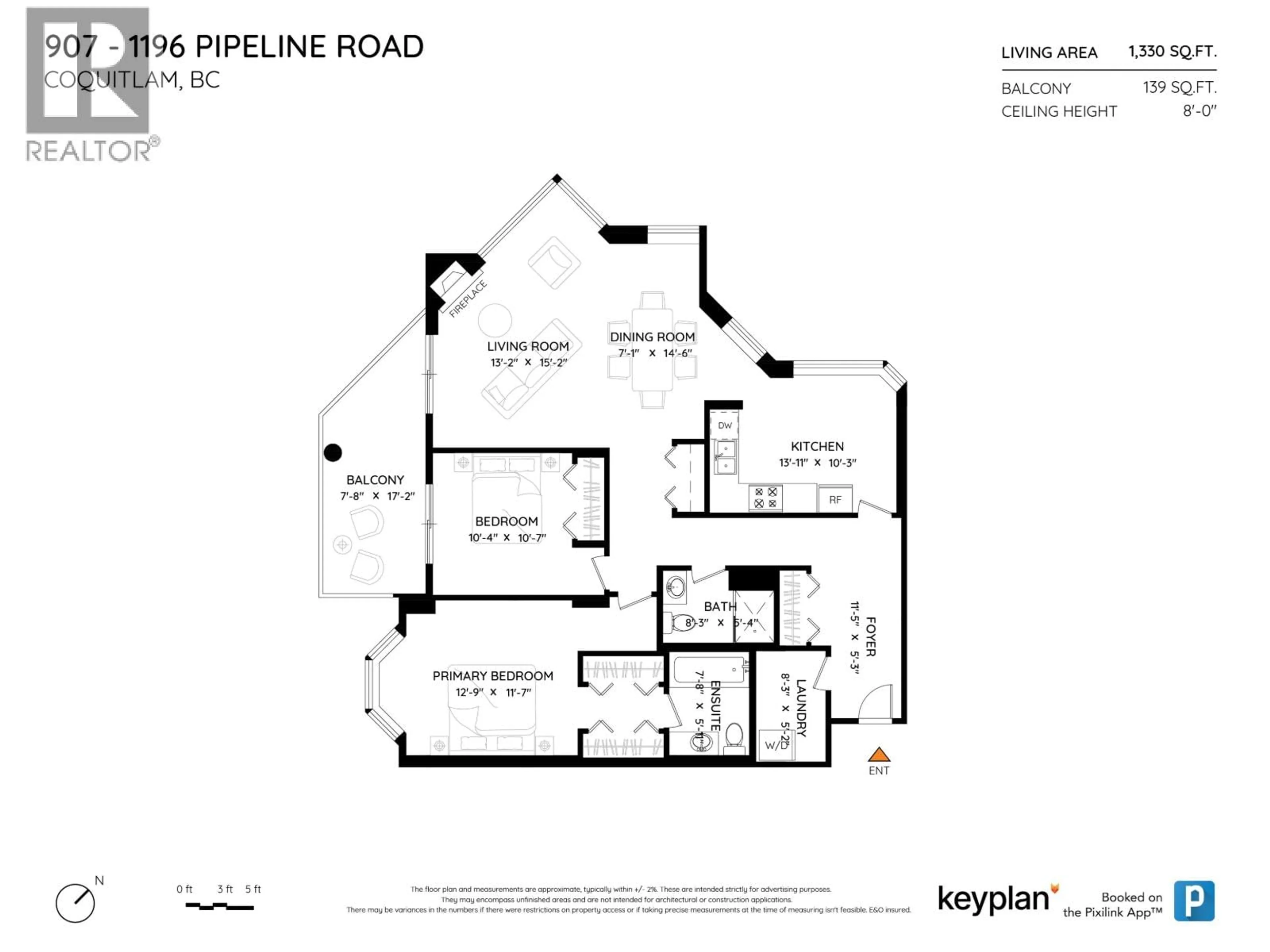 Floor plan for 907 - 1196 PIPELINE ROAD, Coquitlam British Columbia V3B7Z6