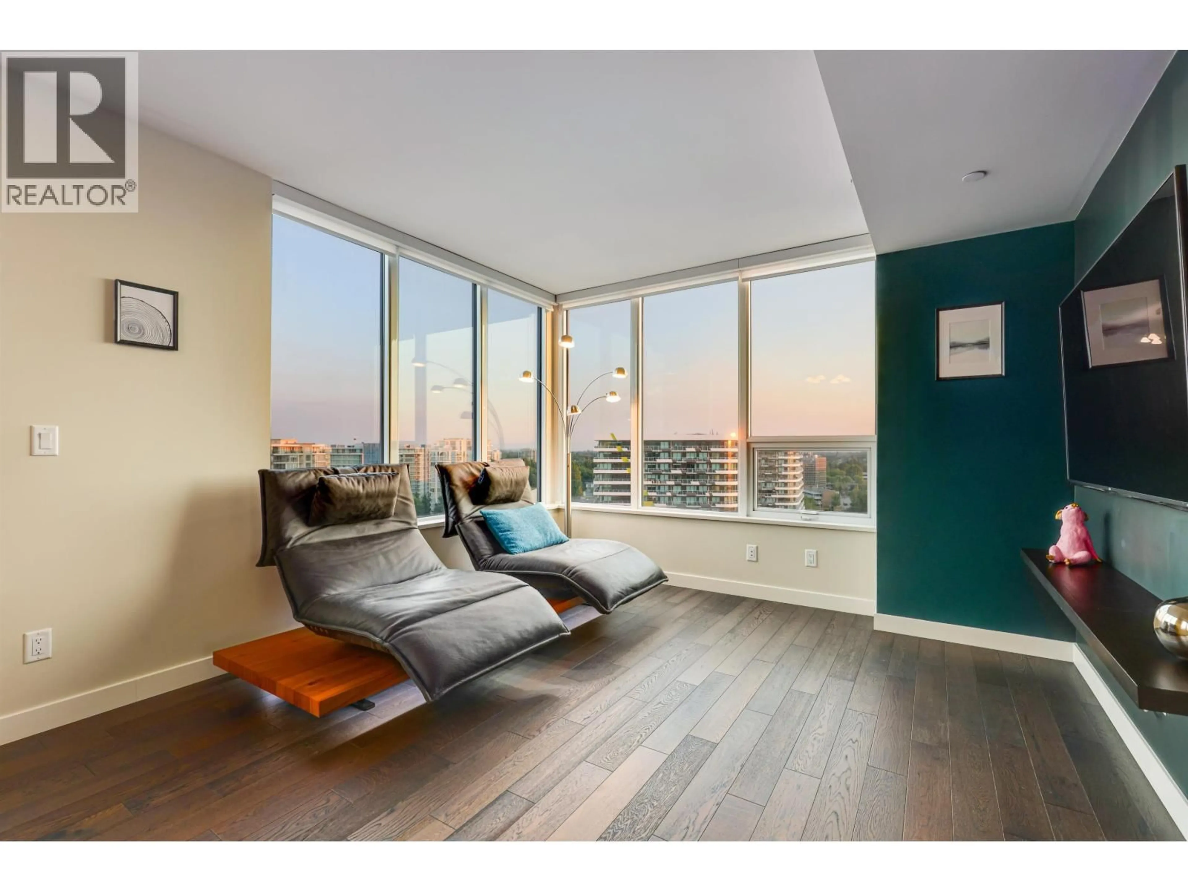 Living room with furniture, wood/laminate floor for 1801 - 7488 LANSDOWNE ROAD, Richmond British Columbia V7C0B9