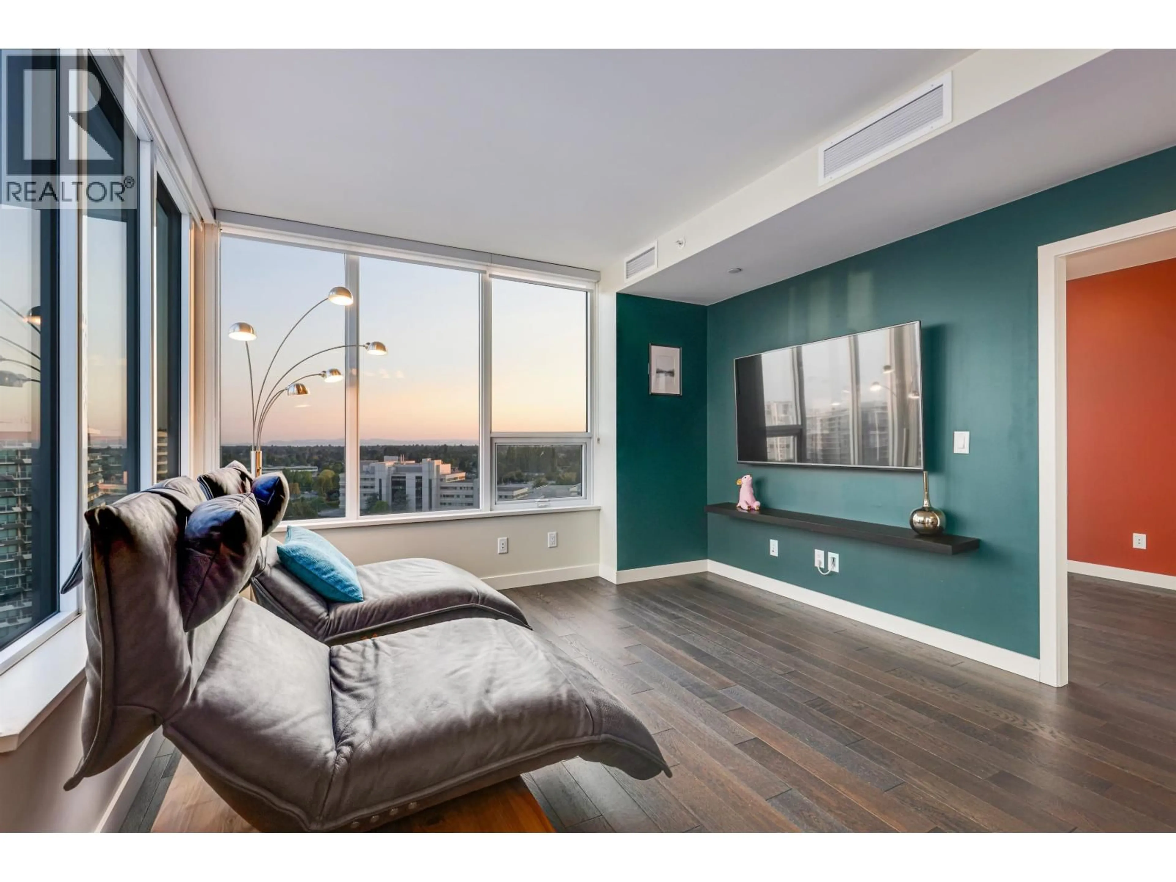 Living room with furniture, wood/laminate floor for 1801 - 7488 LANSDOWNE ROAD, Richmond British Columbia V7C0B9