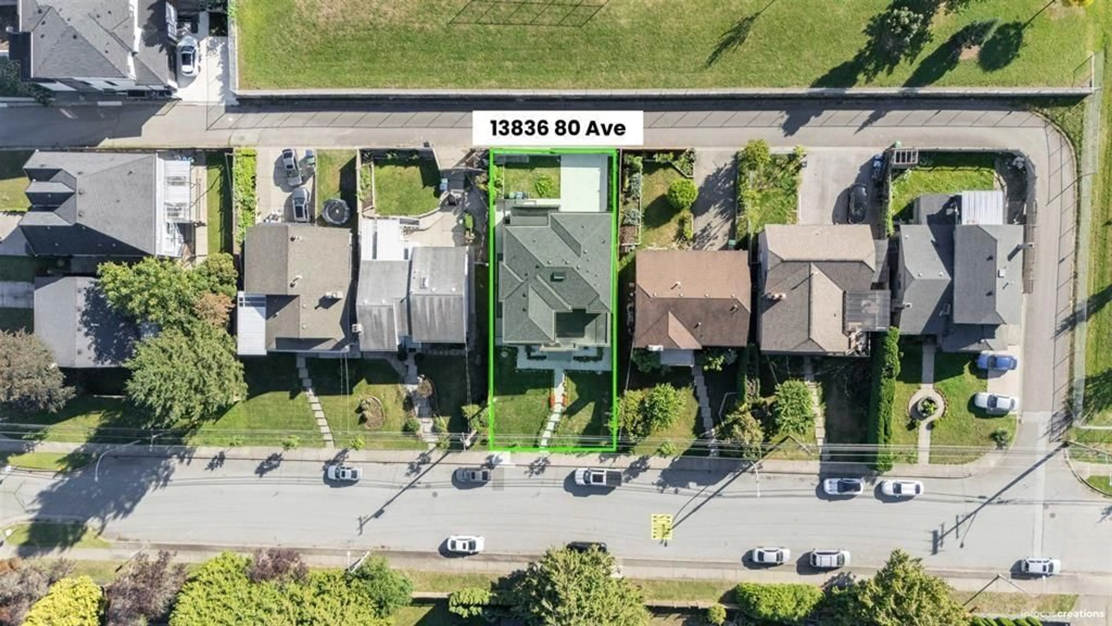 A pic from outside/outdoor area/front of a property/back of a property/a pic from drone, street for 13836 80 AVENUE, Surrey British Columbia V3W7X6
