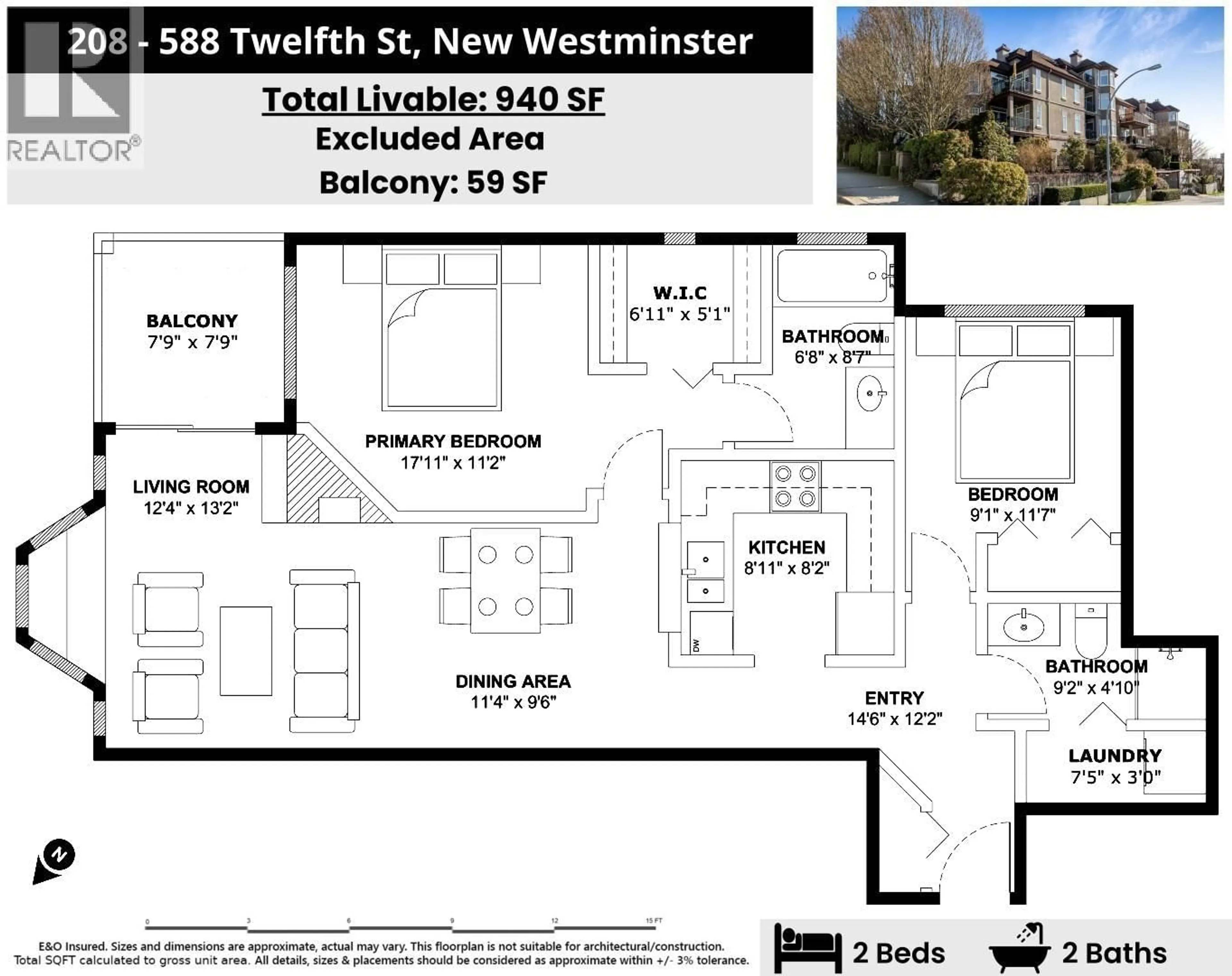 Floor plan for 208 - 588 TWELFTH STREET, New Westminster British Columbia V3M4H9