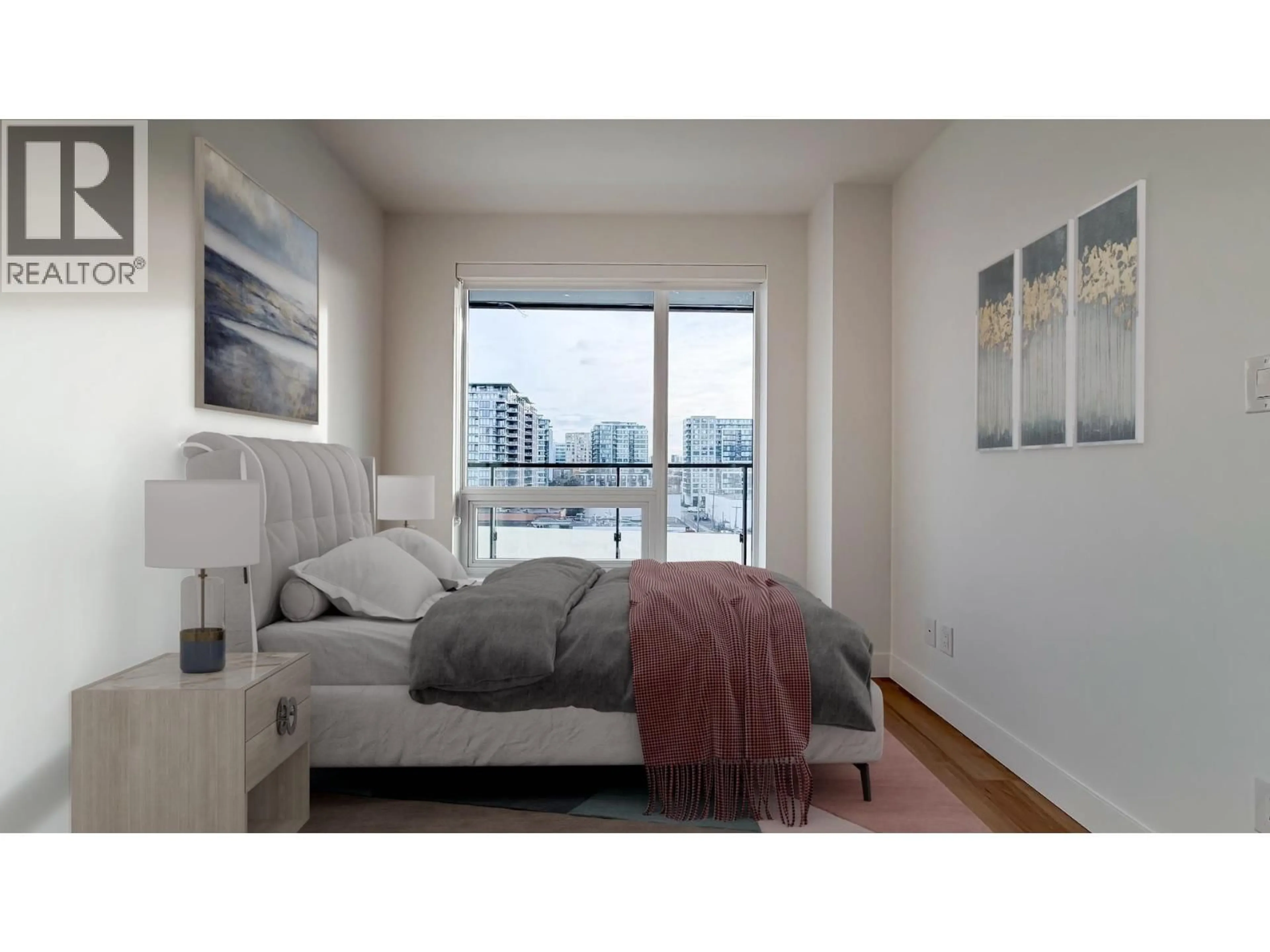 Bedroom with bed, unknown for 708 - 7977 LANSDOWNE ROAD, Richmond British Columbia V6X0X7