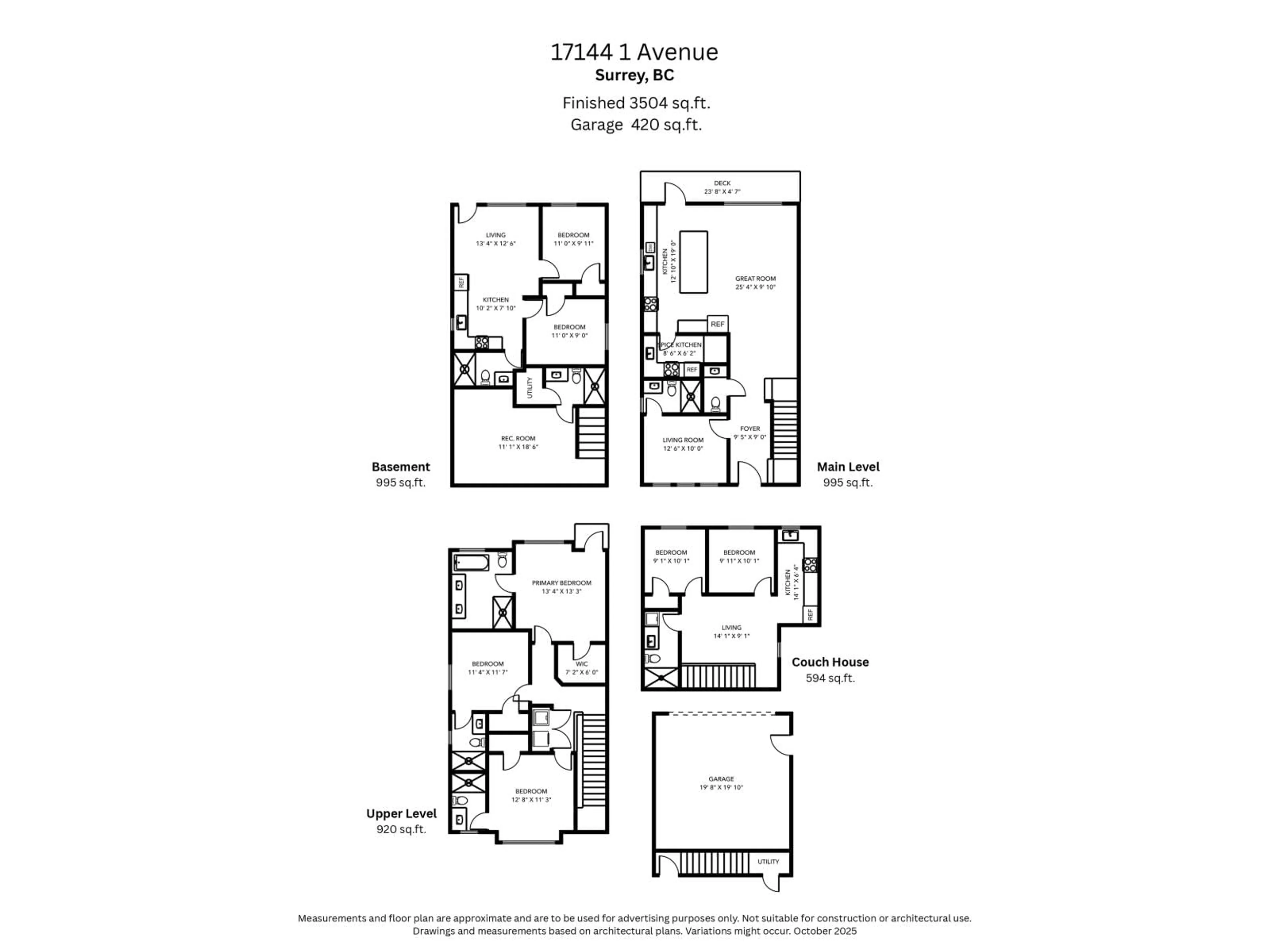 Floor plan for 17144 1 AVENUE, Surrey British Columbia V3Z9R2