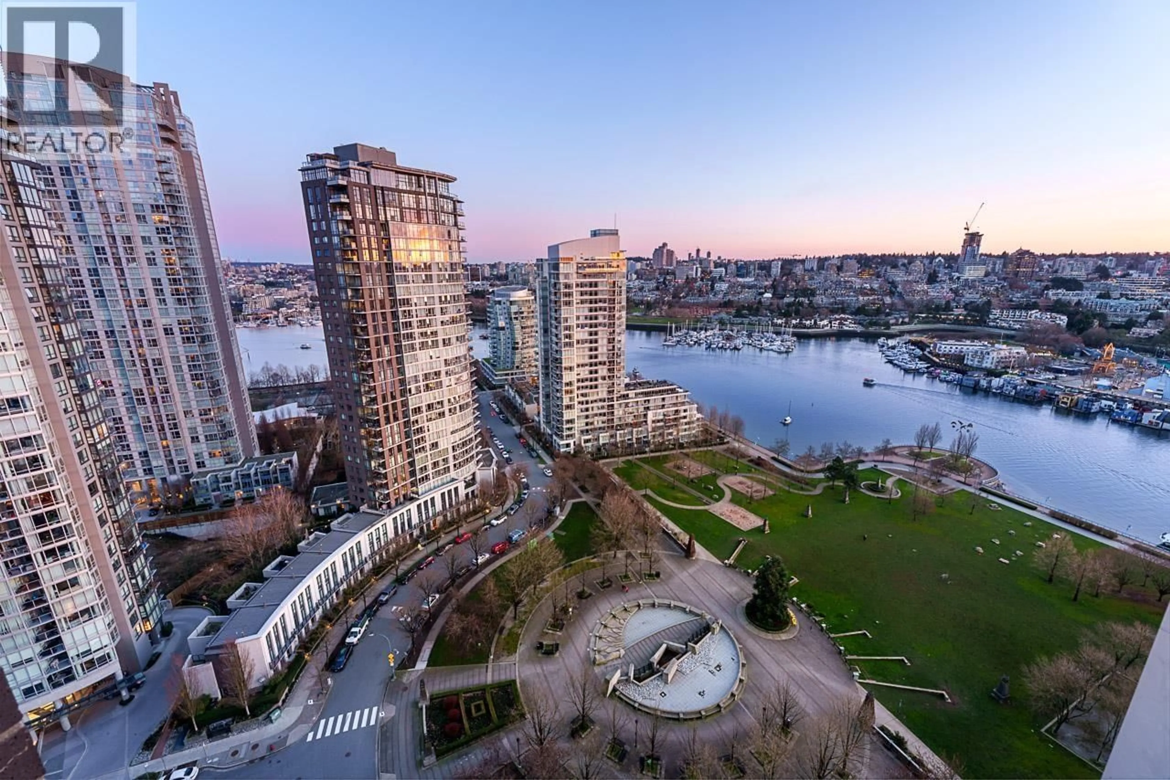 A pic from outside/outdoor area/front of a property/back of a property/a pic from drone, water/lake/river/ocean view for 2805 - 583 BEACH CRESCENT, Vancouver British Columbia V6Z3E6