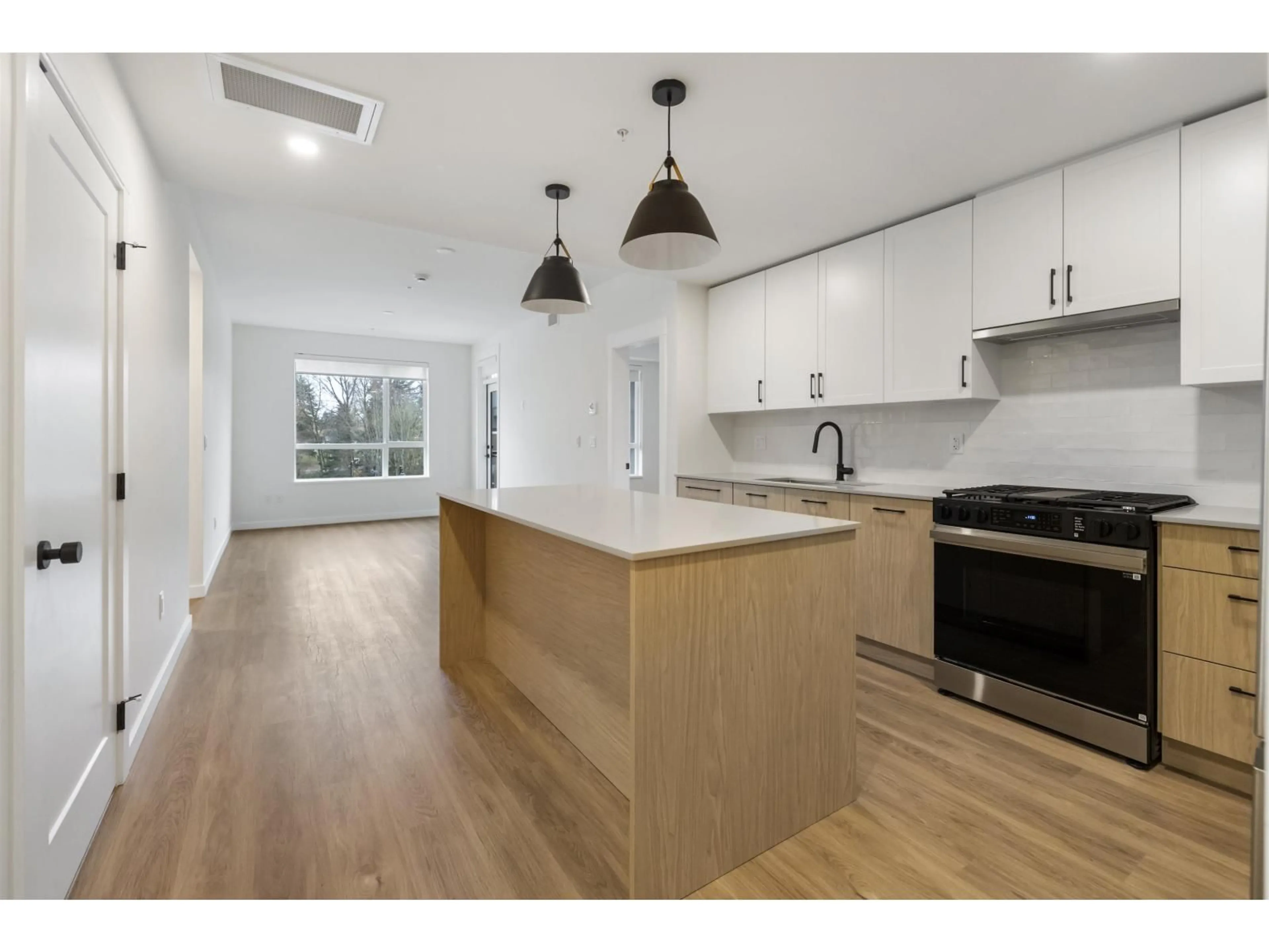 Open concept kitchen, wood/laminate floor for 302 - 27218 ALDERGROVE TOWN CENTRE DRIVE, Langley British Columbia V4W0E4
