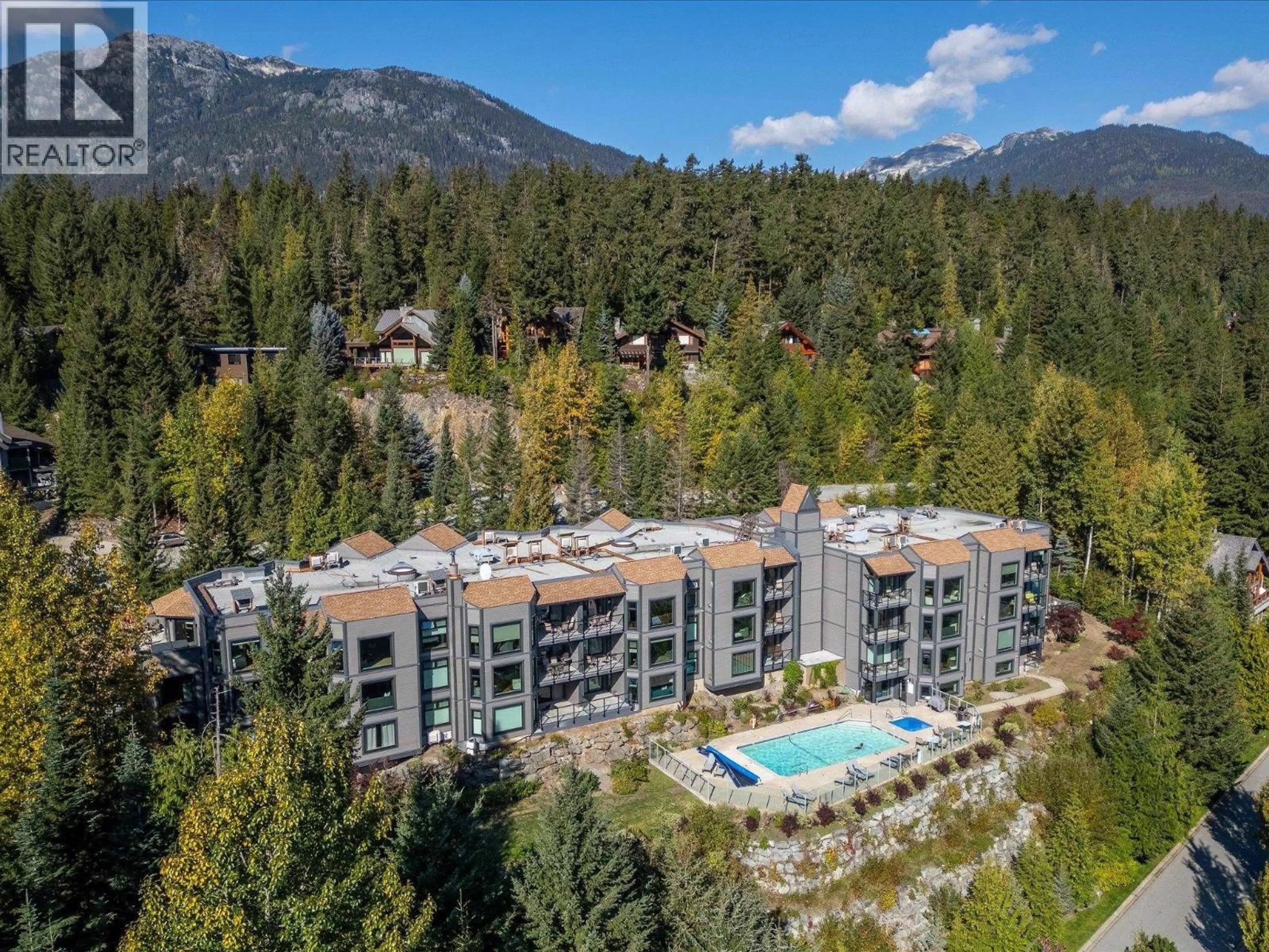 A pic from outside/outdoor area/front of a property/back of a property/a pic from drone, mountain view for 105 - 3217 BLUEBERRY DRIVE, Whistler British Columbia V8E0B8