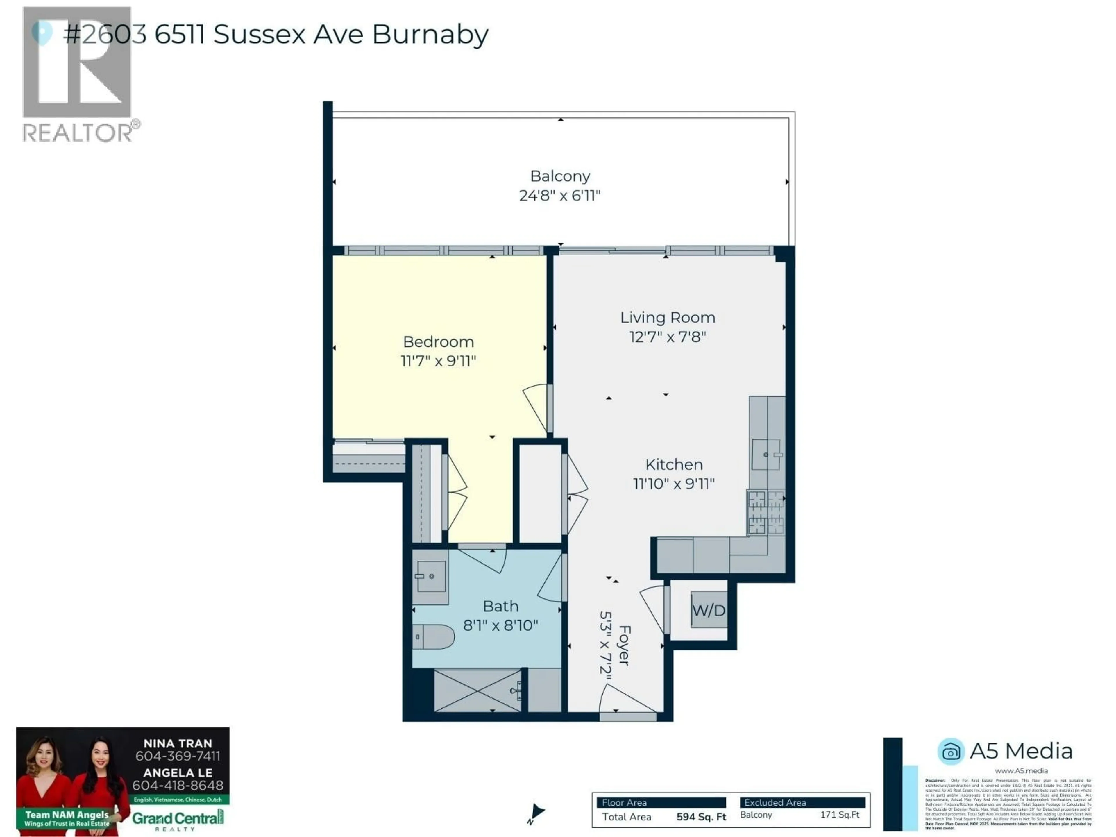Floor plan for 2603 - 6511 SUSSEX AVENUE, Burnaby British Columbia V5H3C5