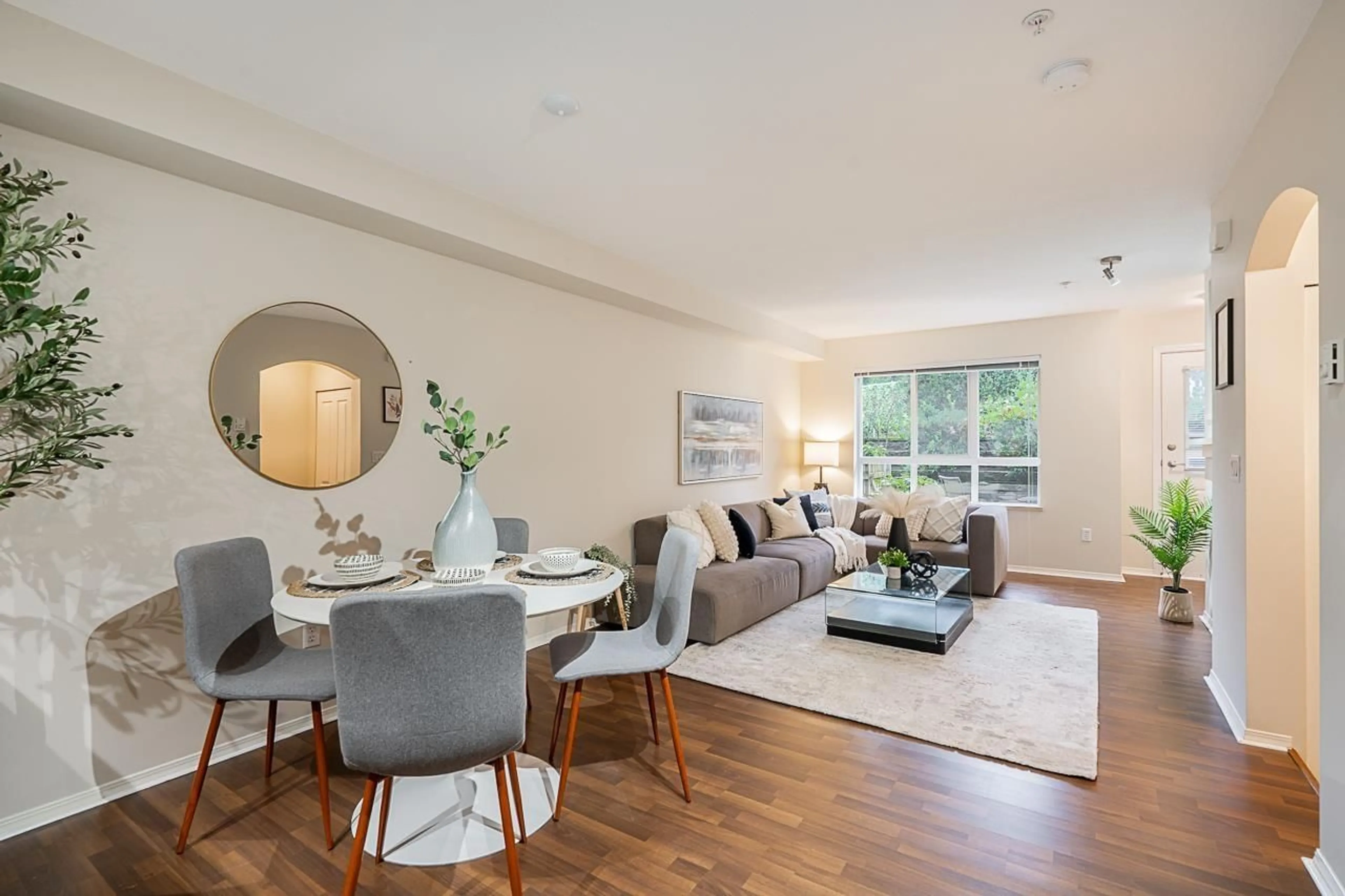 Living room with furniture, wood/laminate floor for 148 - 6747 203RD STREET, Langley British Columbia V2Y3B5