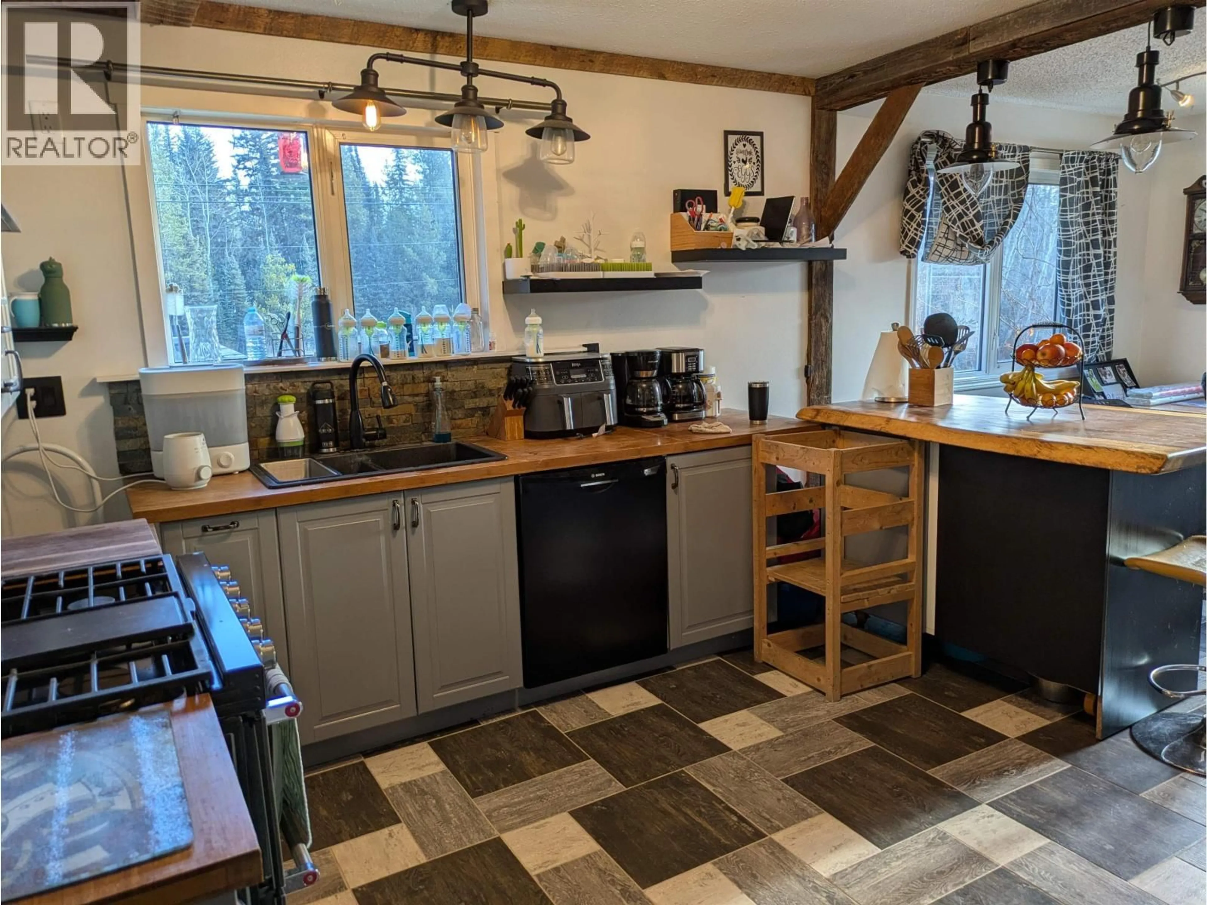 Rustic kitchen, ceramic/tile floor for 23835 CARIBOO HIGHWAY, Red Rock / Stoner British Columbia V2N5Z1