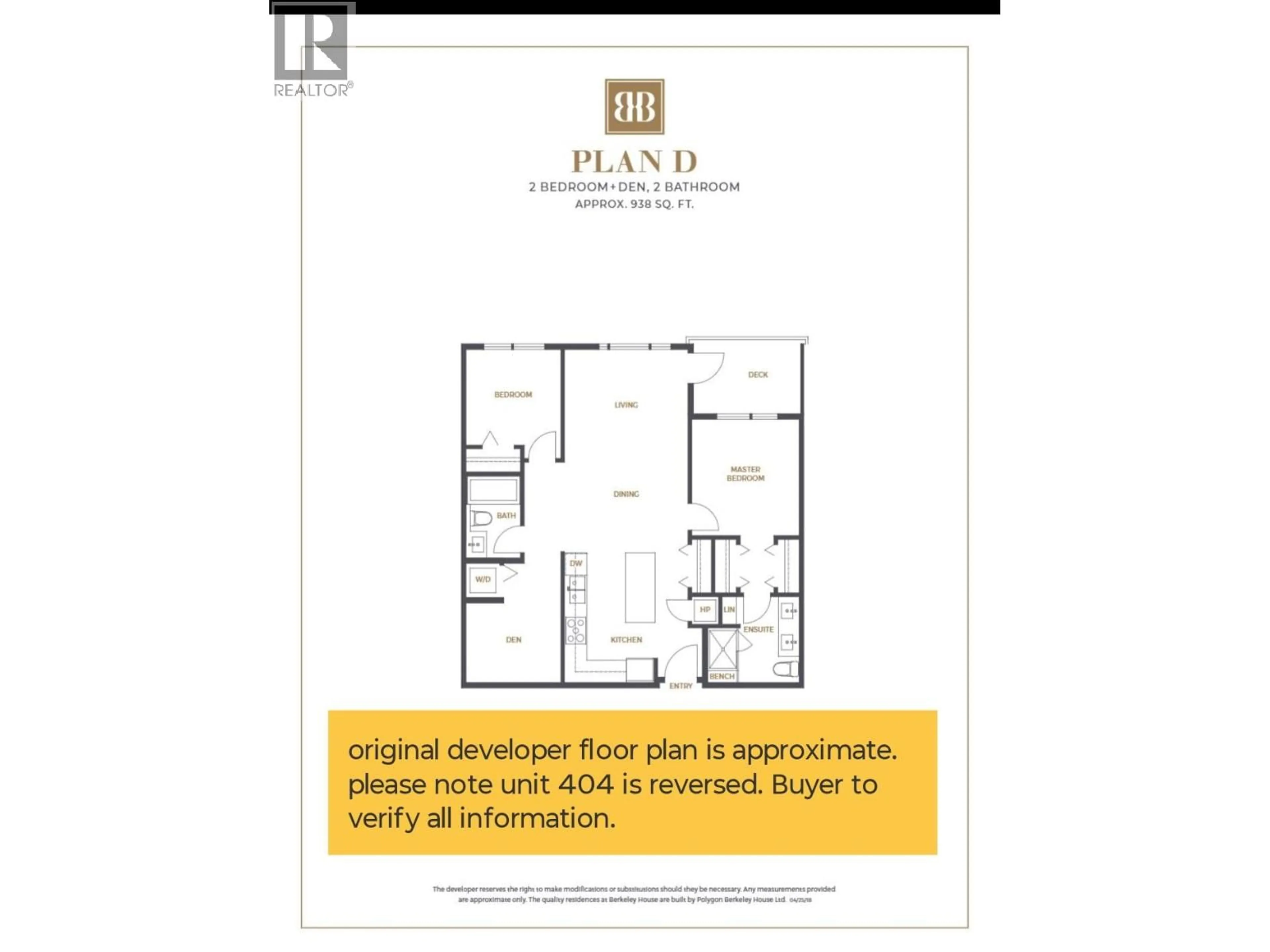 Floor plan for 404 - 9233 ODLIN ROAD, Richmond British Columbia V6X0V4