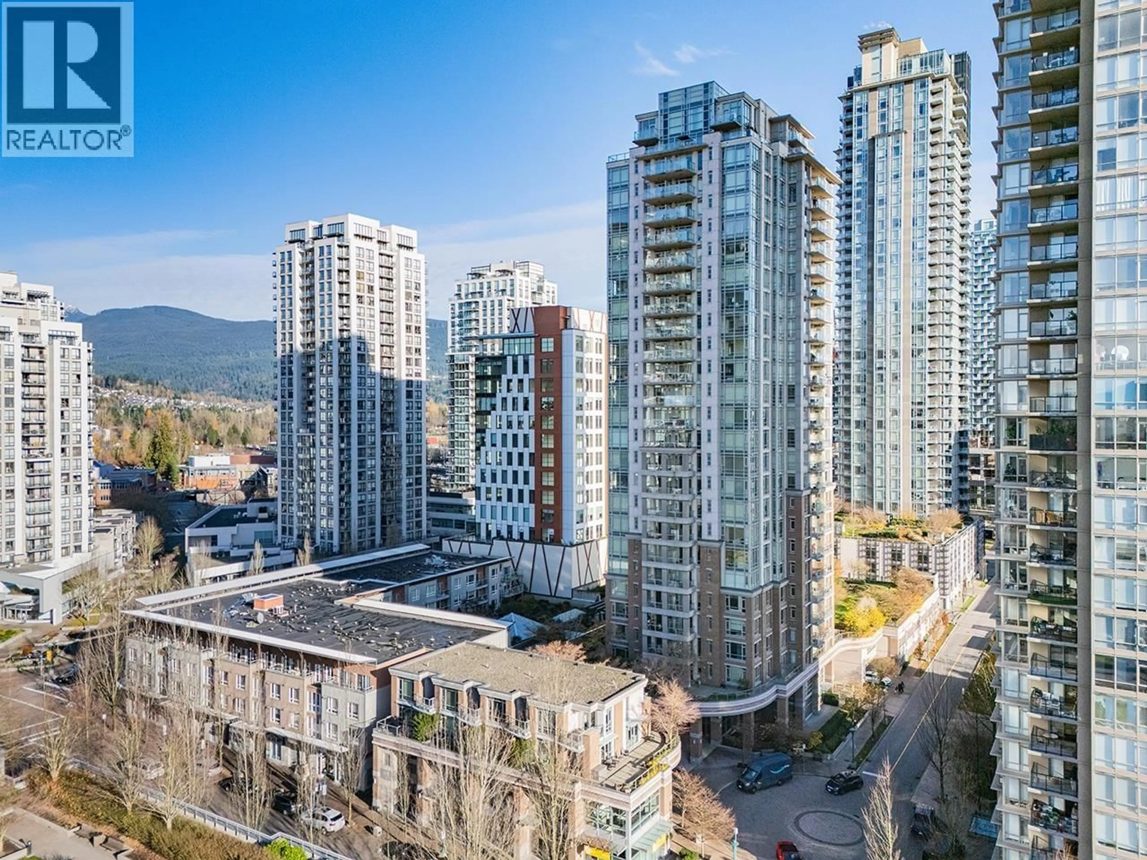 A pic from outside/outdoor area/front of a property/back of a property/a pic from drone, city buildings view from balcony for 2801 - 1155 THE HIGH STREET, Coquitlam British Columbia V3B7W4