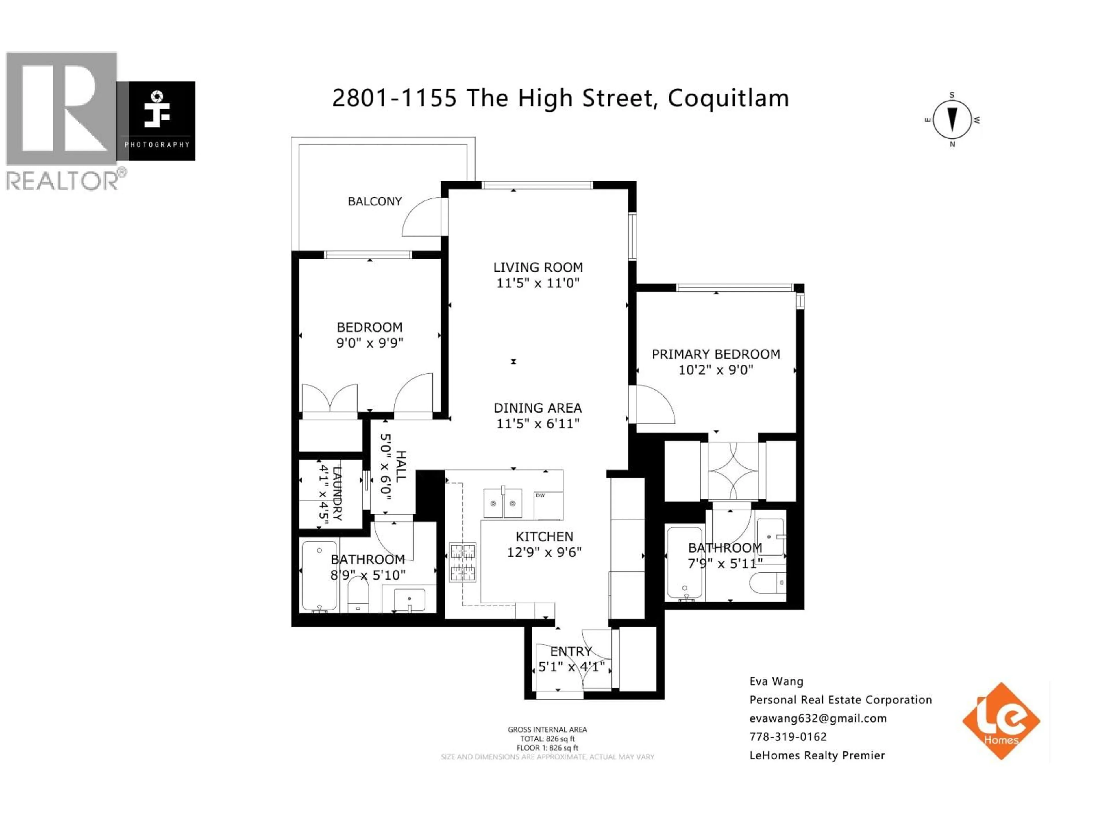 Floor plan for 2801 - 1155 THE HIGH STREET, Coquitlam British Columbia V3B7W4