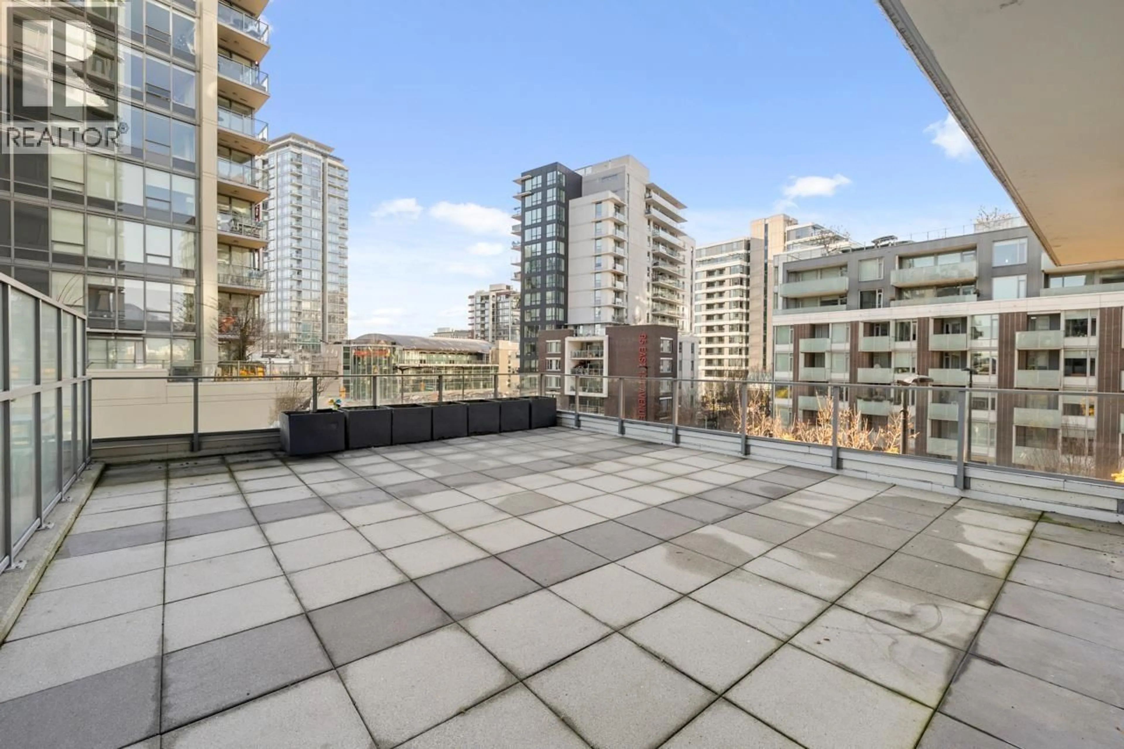 Patio, city buildings view from balcony for 502 - 110 SWITCHMEN STREET, Vancouver British Columbia V6A0C6