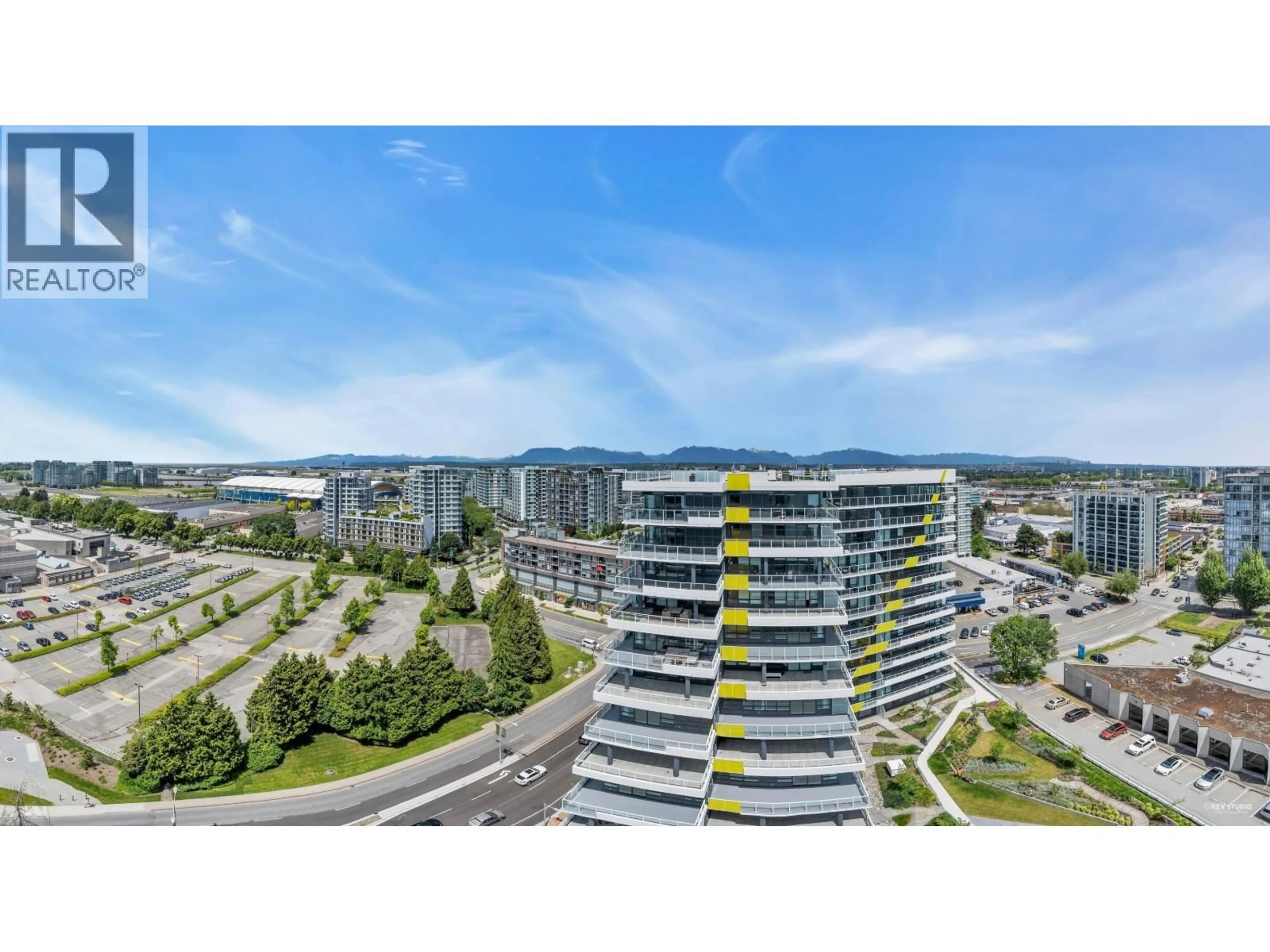 A pic from outside/outdoor area/front of a property/back of a property/a pic from drone, city buildings view from balcony for 1807 - 5788 GILBERT ROAD, Richmond British Columbia V6X1B7