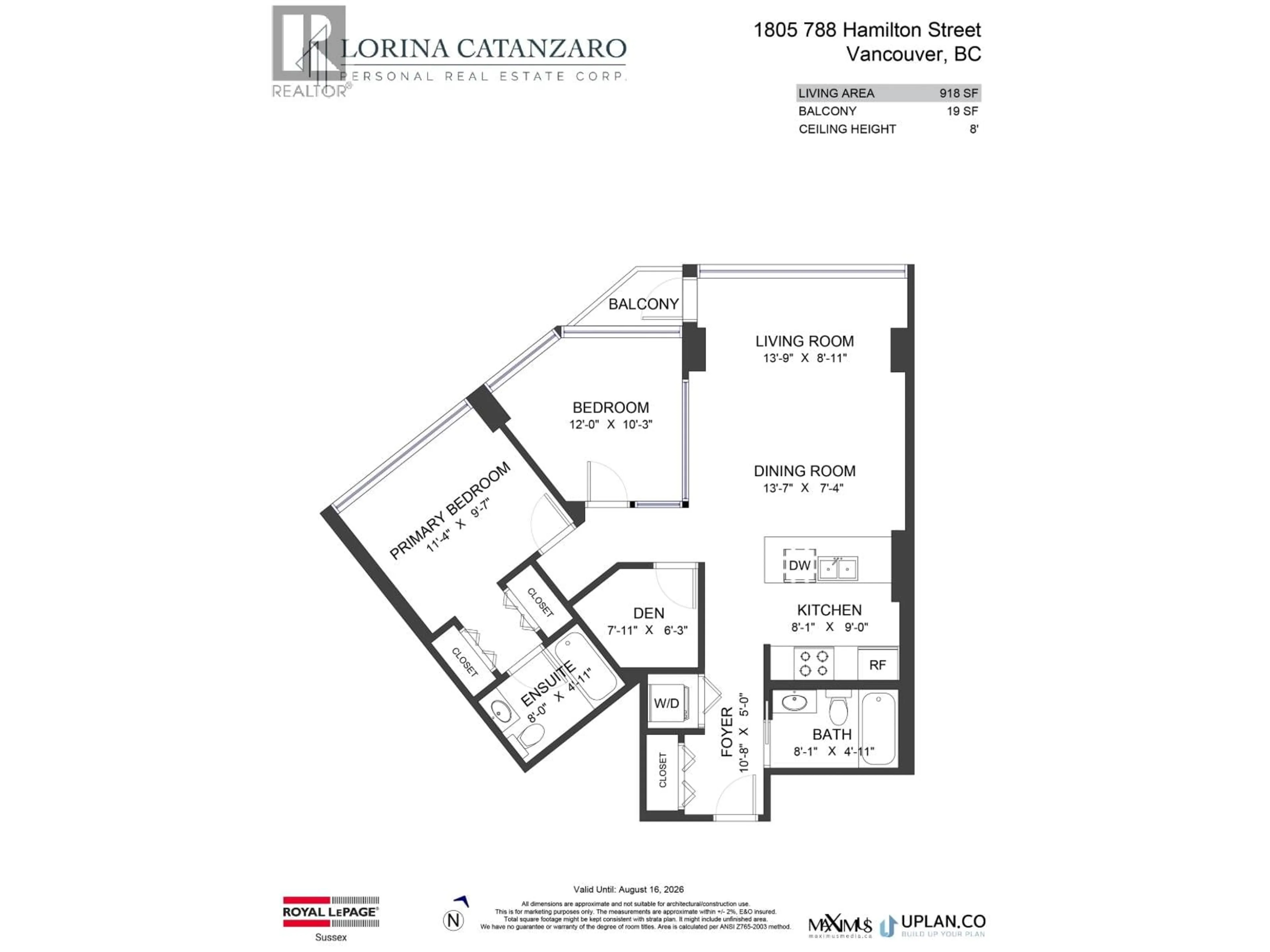 Floor plan for 1805 - 788 HAMILTON STREET, Vancouver British Columbia V6B0E9