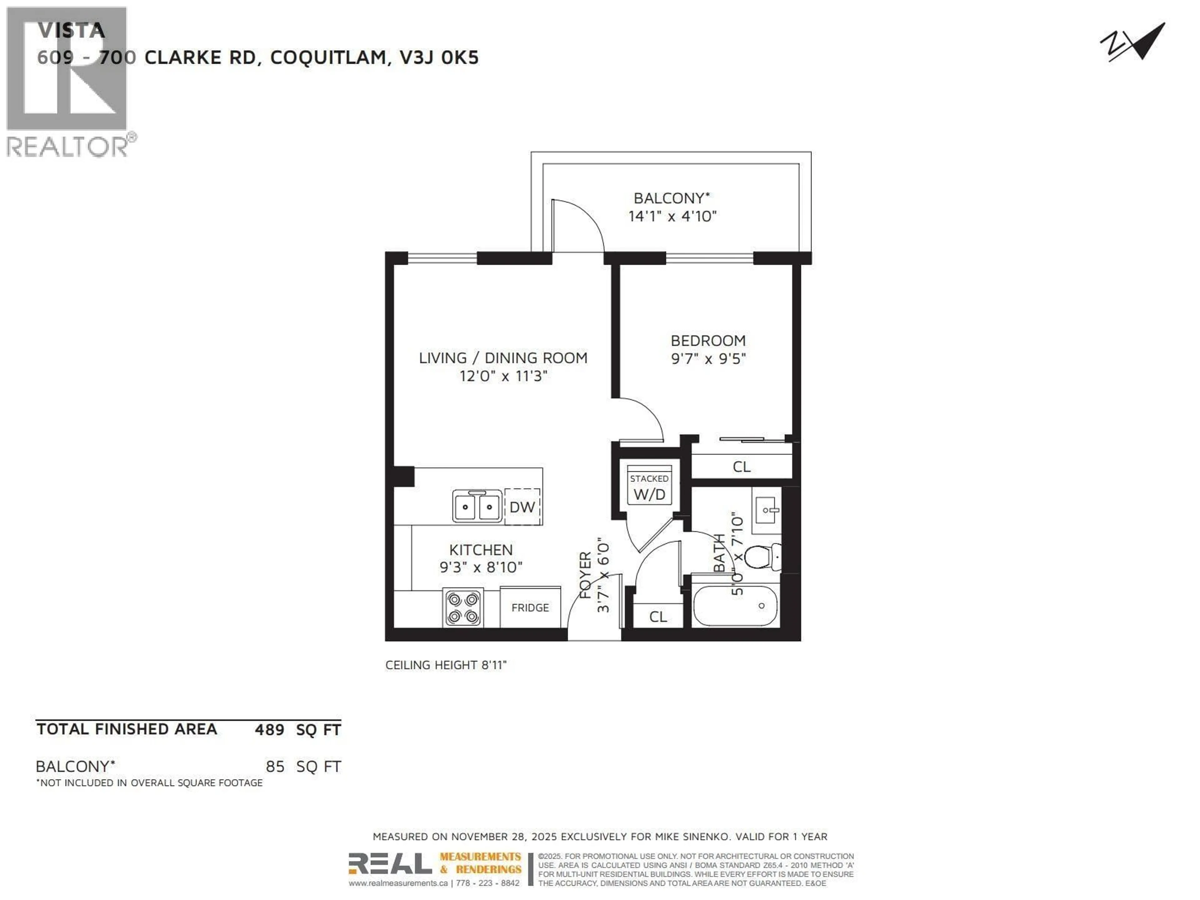 Floor plan for 609 - 700 CLARKE ROAD, Coquitlam British Columbia V3J0K5