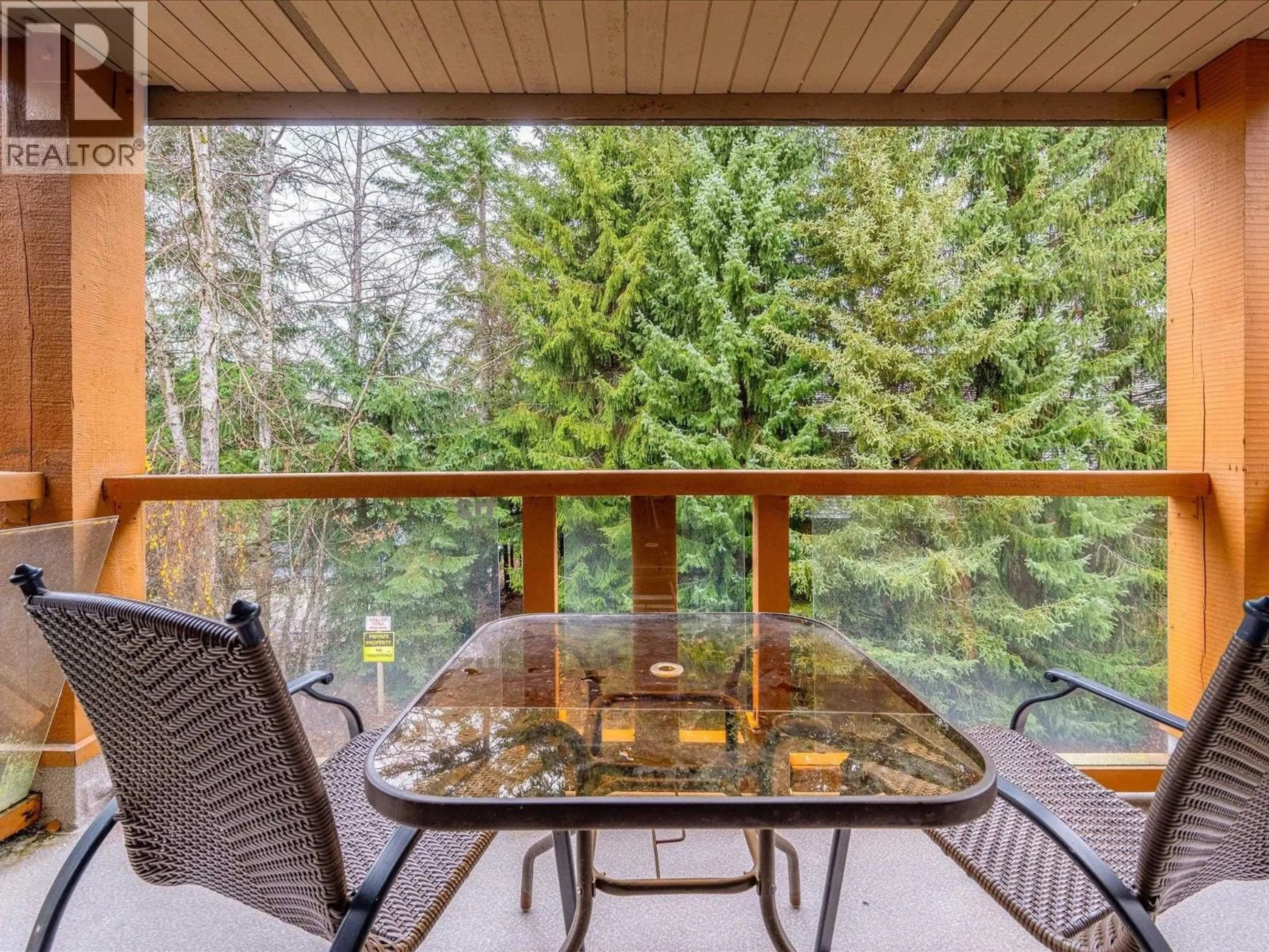 Patio, forest/trees view for 112 - 4388 NORTHLANDS BOULEVARD, Whistler British Columbia V8E1C6